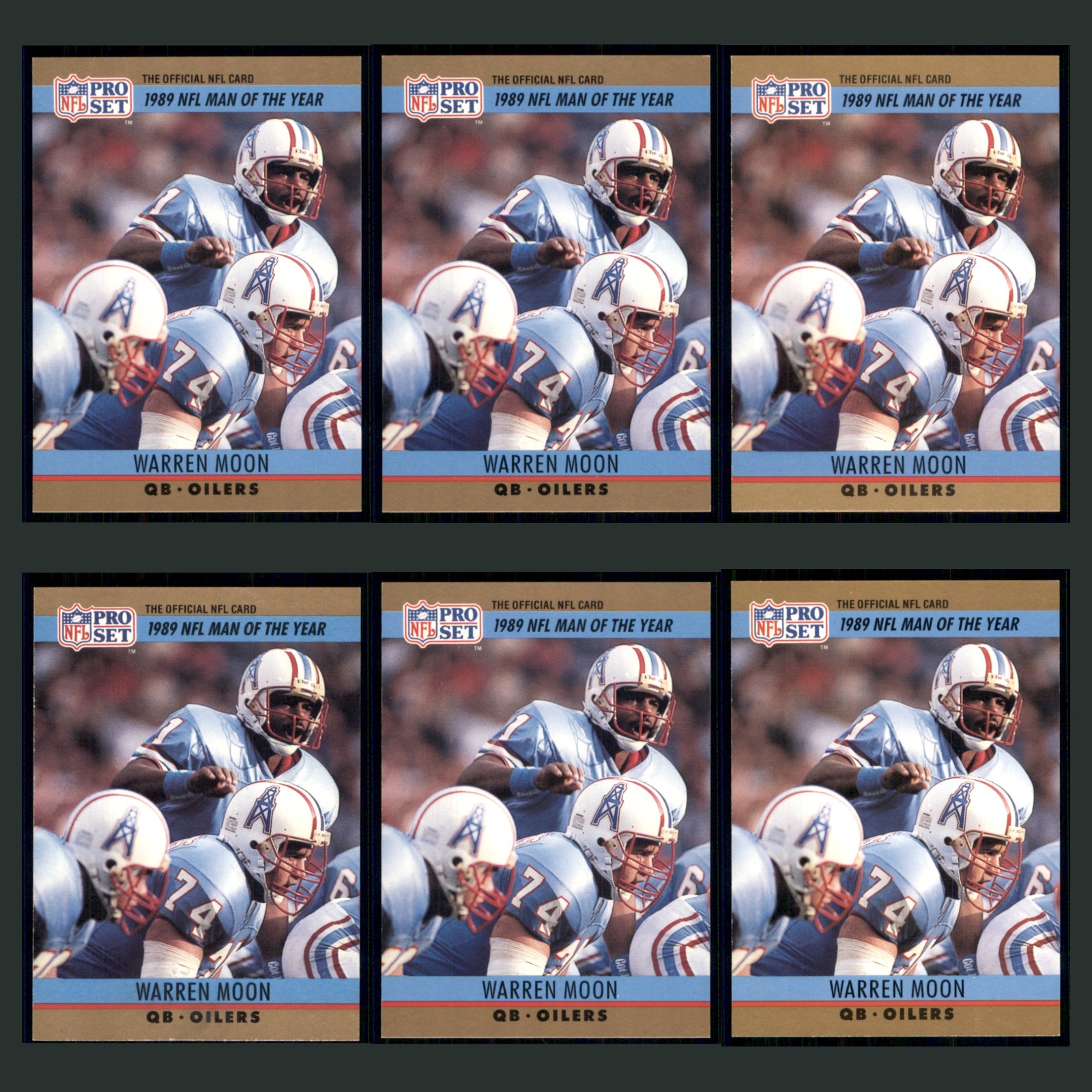 Warren Moon Lot 6 Football Cards 1989 NFL Pro Set Oilers Set Collection NFL NM card scans. Overall card condition is Near Mint.