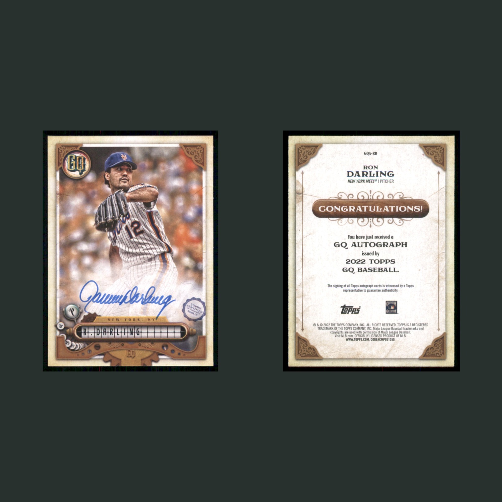 Ron Darling Auto #GQA-RD Autograph 2022 Topps Gypsy Queen Autographs Mets Card front and back scans. Card condition is Near Mint.