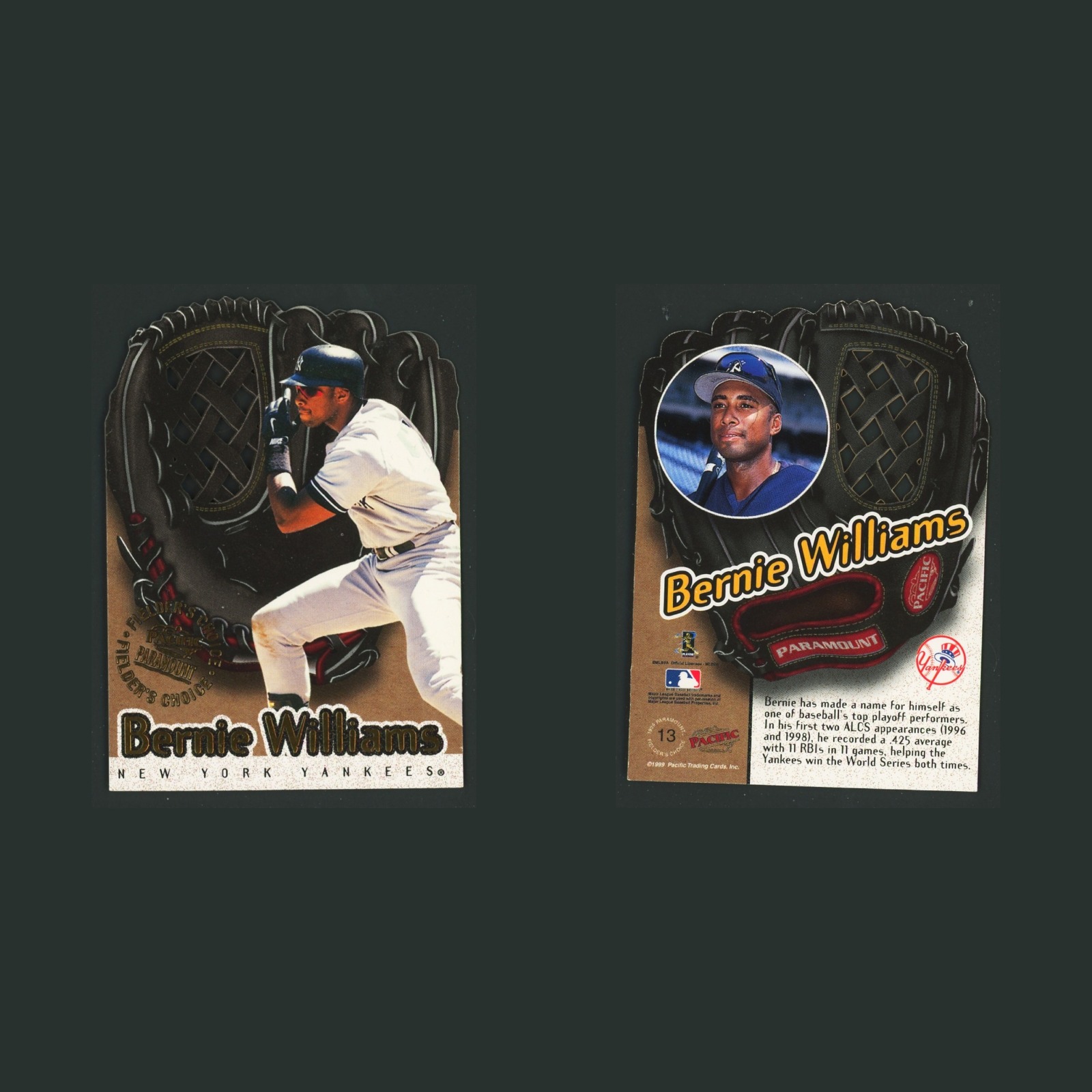 Bernie Williams #13 1999 Pacific Paramount Fielder's Choice New York Yankees MLB front and back scans. Card condition is Near Mint.