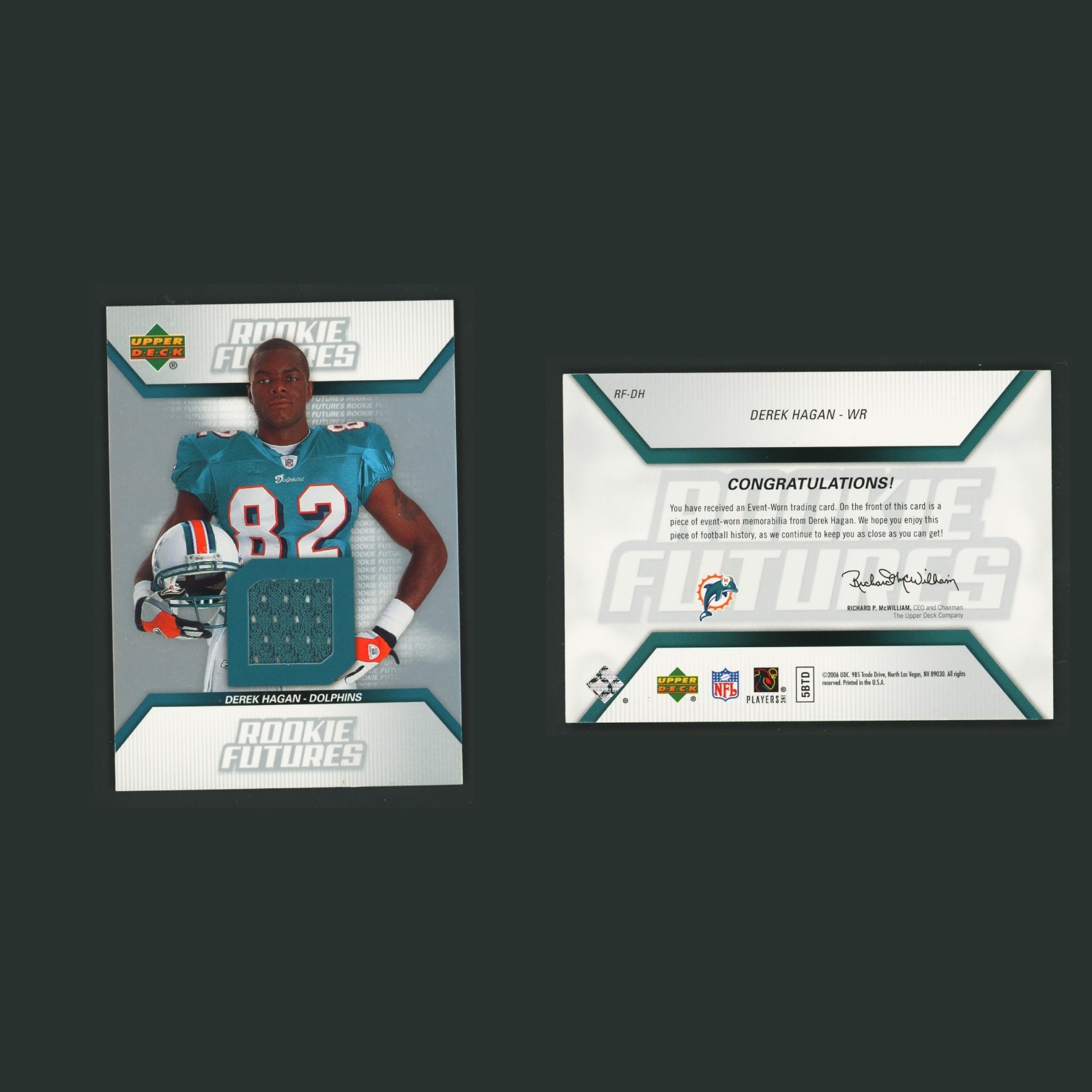 Derek Hagan RPA /189 #RF-DH Autograph 2006 Upper Deck Rookie Futures Dolphins front and back scans. Card condition is Near Mint.