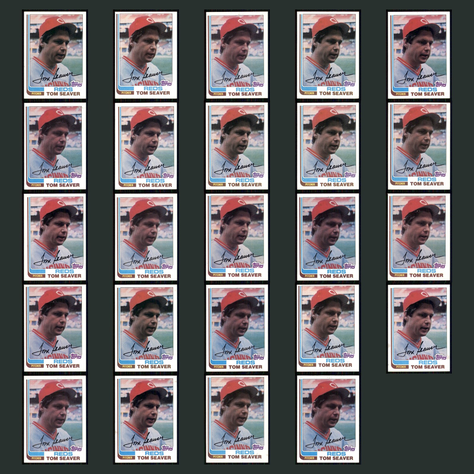 Tom Seaver Lot 24 Baseball Cards 1982 Topps Cincinnati Reds Set Collection MLB card scans. Overall card condition is Near Mint.