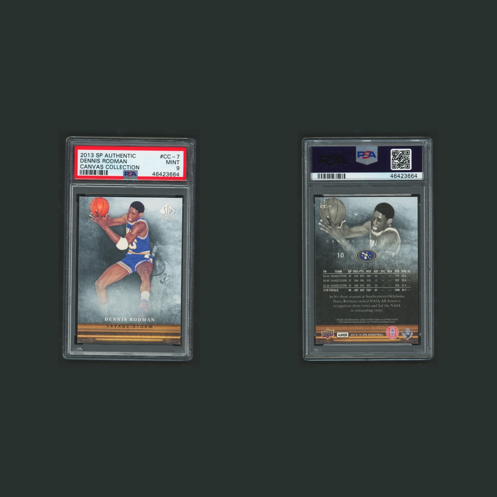 Dennis Rodman #CC-7 PSA 9 2013-14 SP Authentic Canvas Collection Savage Storm front and back scans. Card condition is Graded PSA 9.
