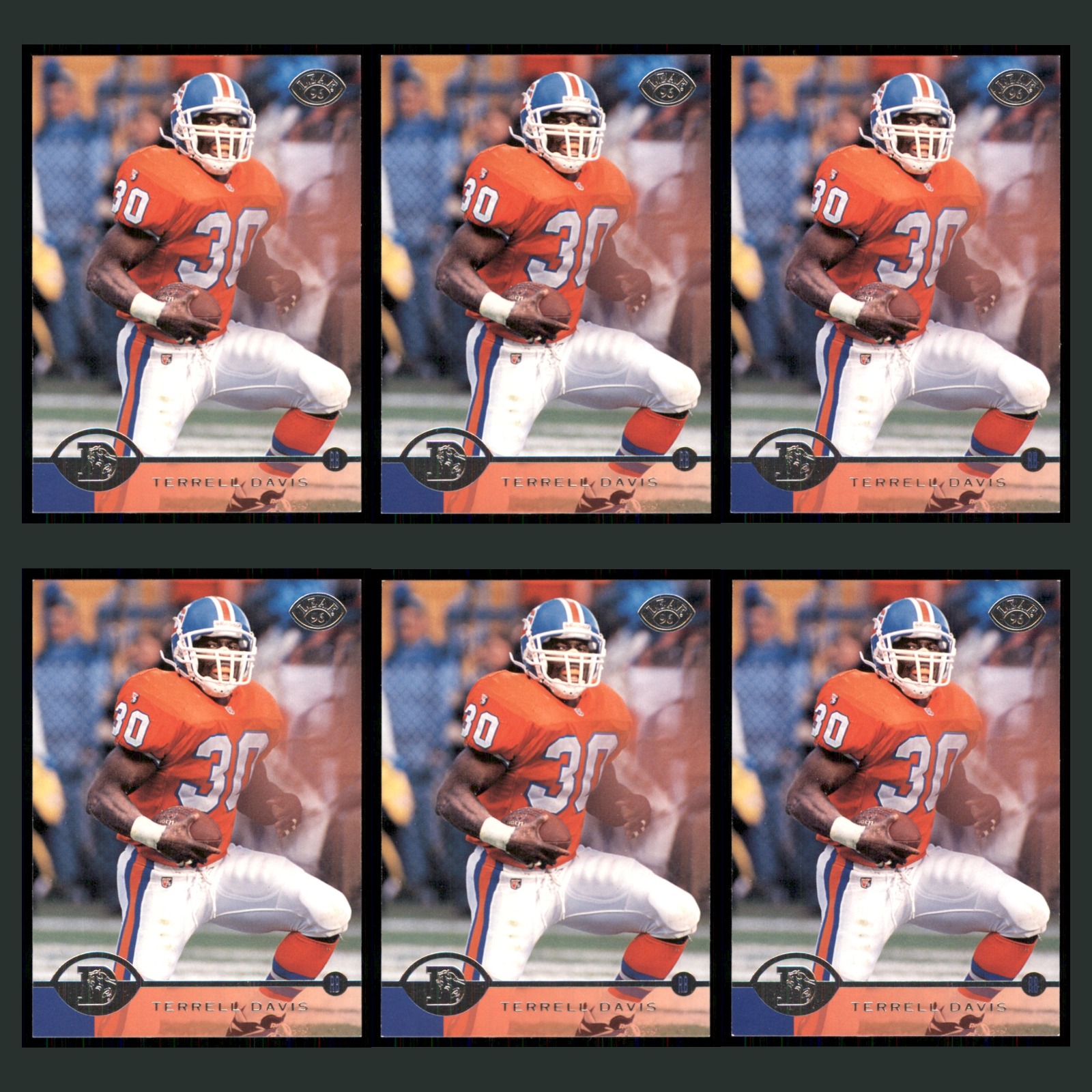Terrell Davis Lot 6 Basketball Cards 1996 Leaf Denver Broncos Set Collection NBA card scans. Overall card condition is Near Mint.