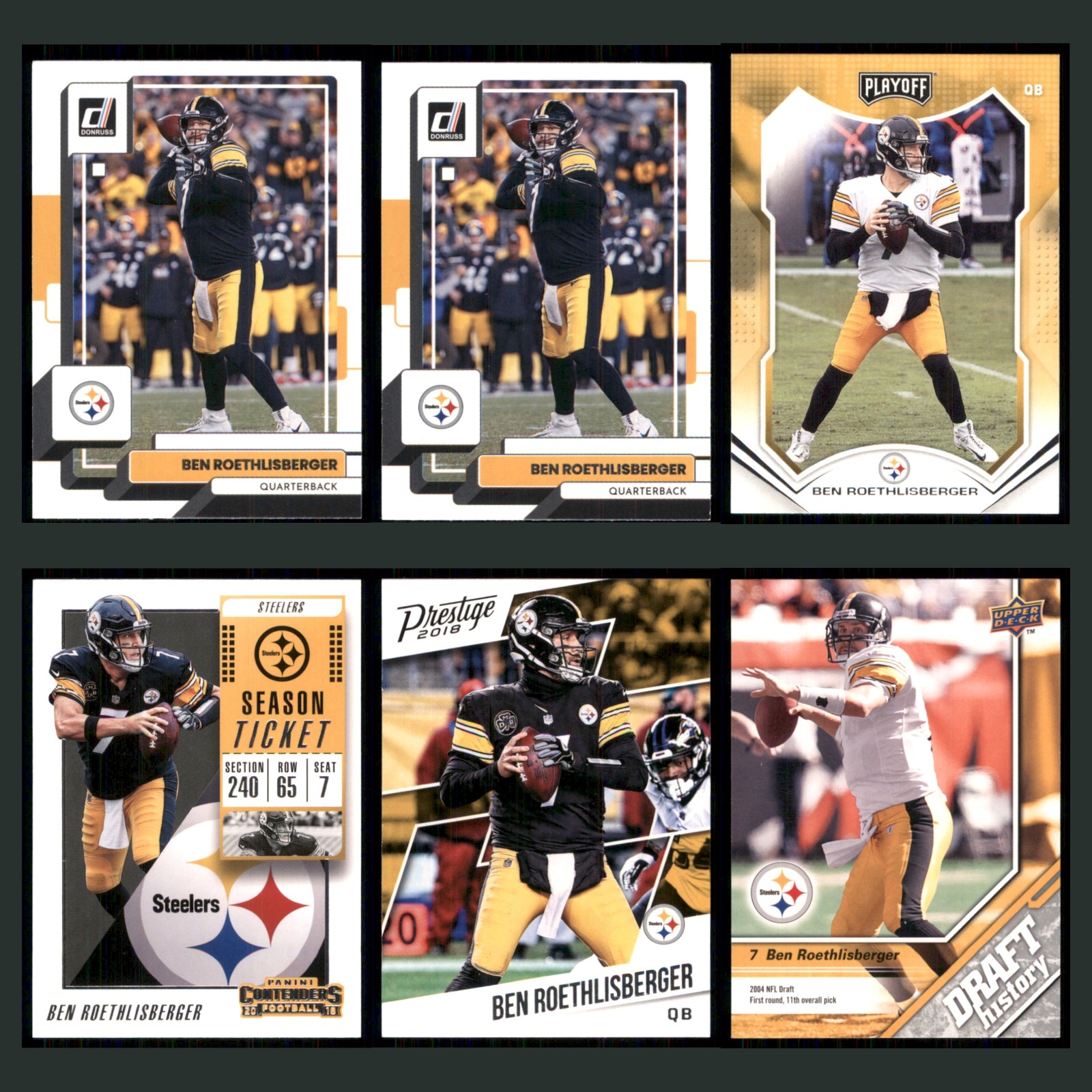 Ben Roethlisberger Lot 6 Basketball Cards 2022 Panini Donruss Steelers Set NBA card scans. Overall card condition is Near Mint.