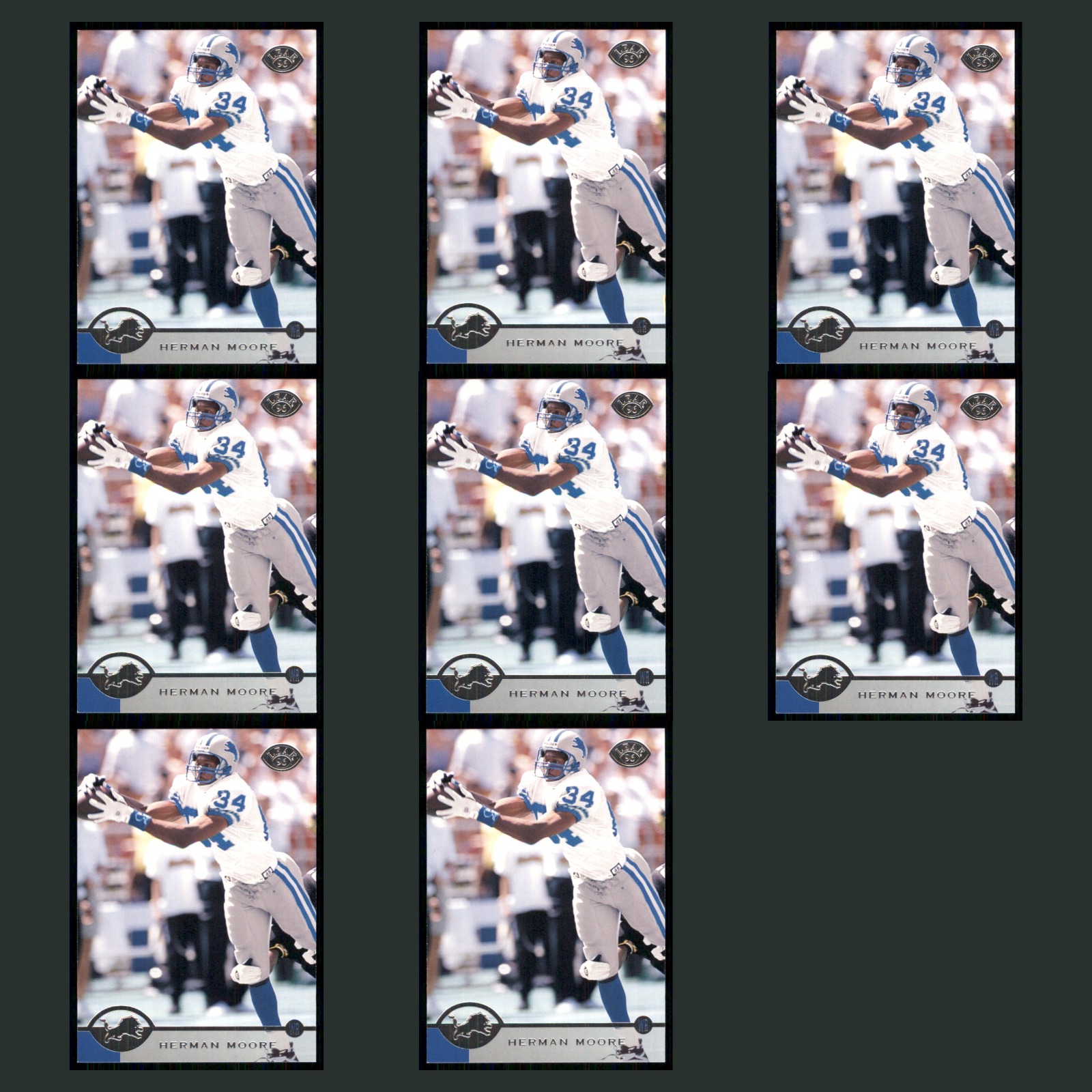 Herman Moore Lot 8 Football Cards 1996 Leaf Detroit Lions Set Collection NFL NM card scans. Overall card condition is Near Mint.