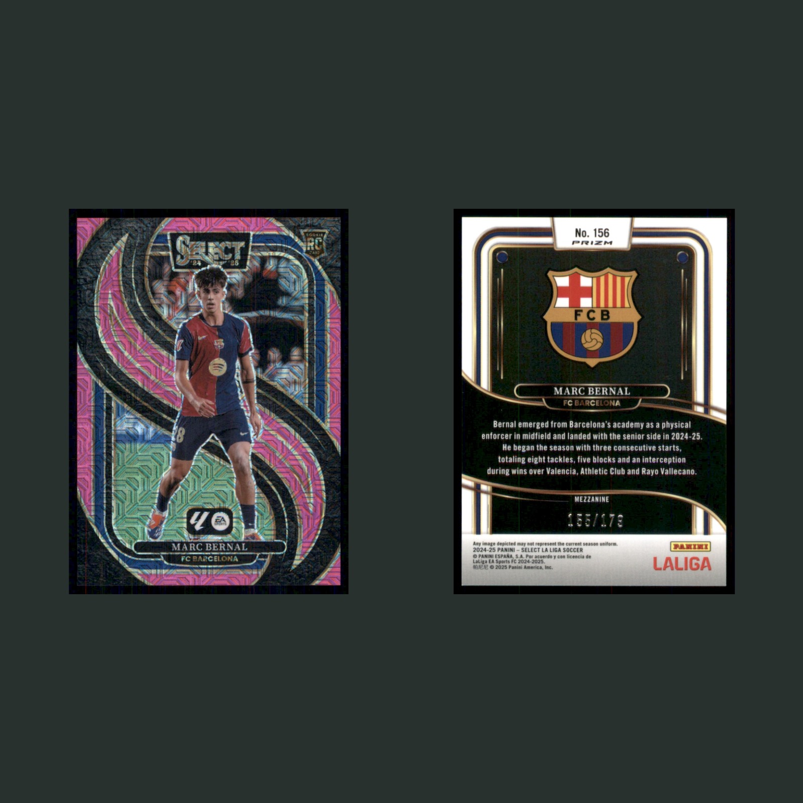 Marc Bernal Rookie #NNO Panini Select La Liga Pink FC Barcelona Soccer Card front and back scans. Card condition is Near Mint.