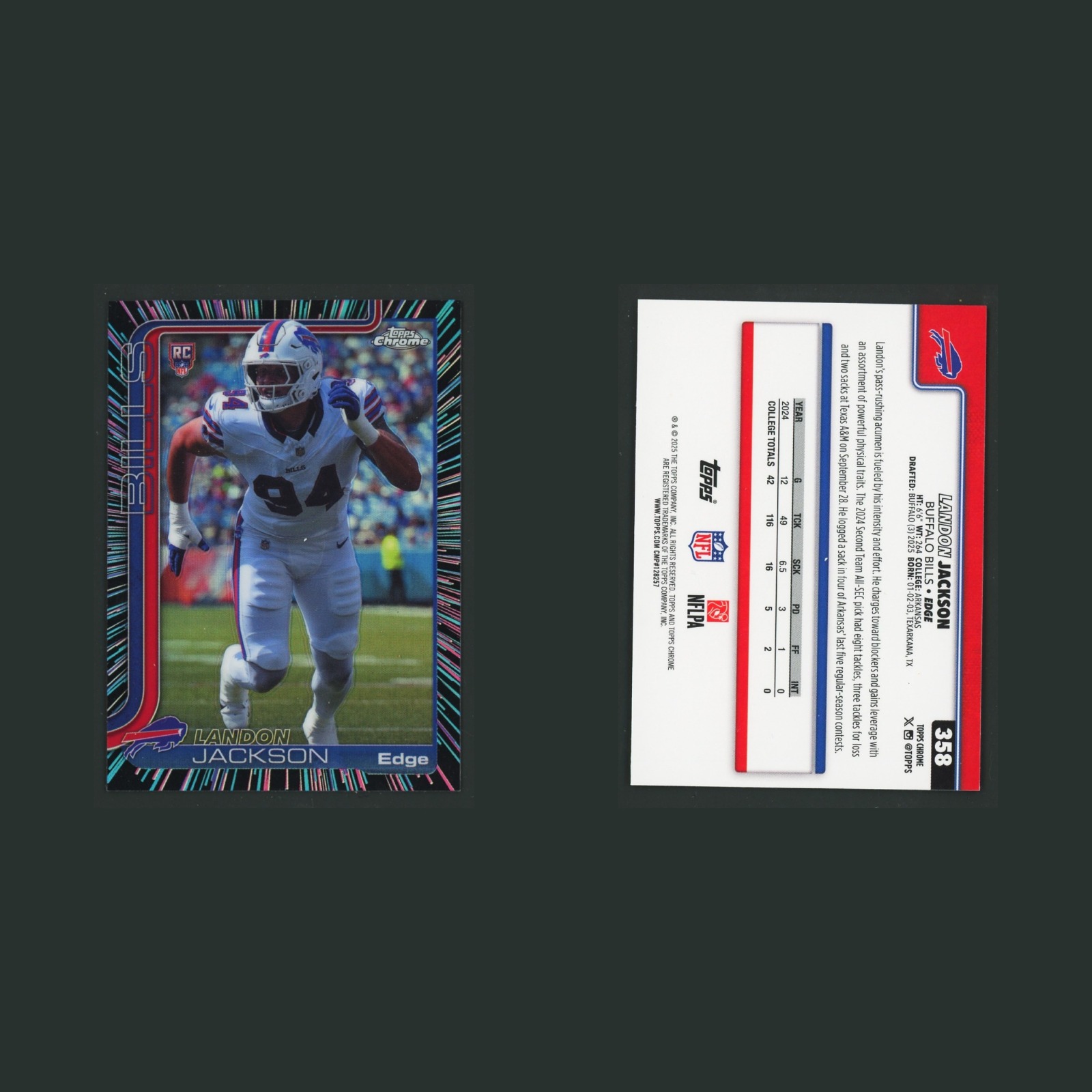 Landon Jackson Rookie #358 2026 Topps Chrome Edge Buffalo Bills Football Card front and back scans. Card condition is Near Mint.