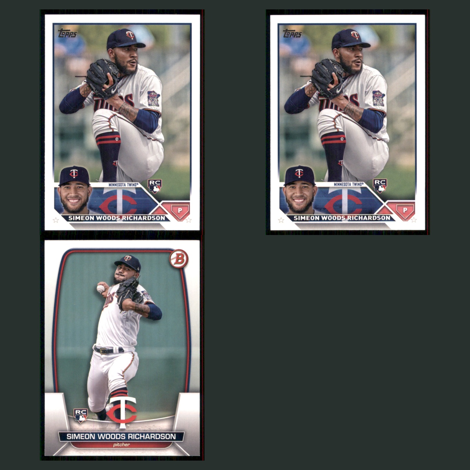 Simeon Woods Richardson Rookie Lot 3 Baseball Cards 2022 Topps Minnesota Twins card scans. Overall card condition is Near Mint.