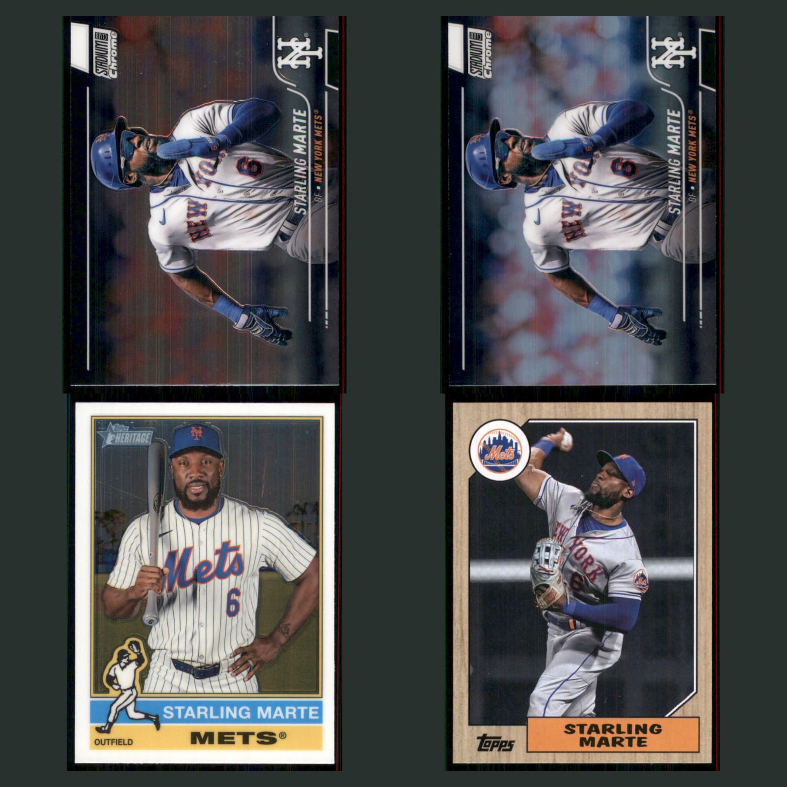 Starling Marte Lot 4 Baseball Cards 2022 Topps Stadium Club Chrome Set MLB NM card scans. Overall card condition is Near Mint.