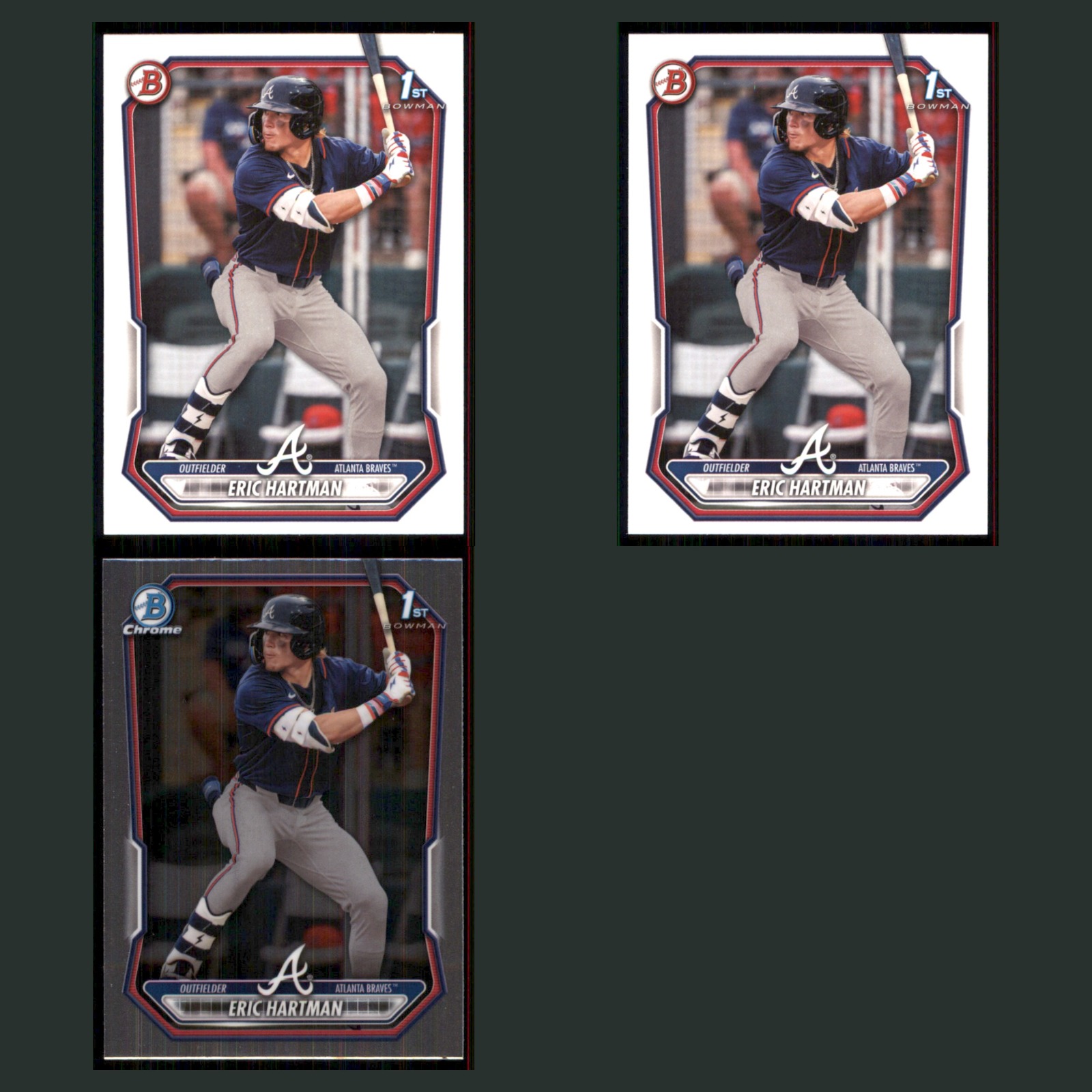 Eric Hartman Lot 3 Baseball Cards 2026 Bowman Prospects Set Collection MLB NM card scans. Overall card condition is Near Mint.