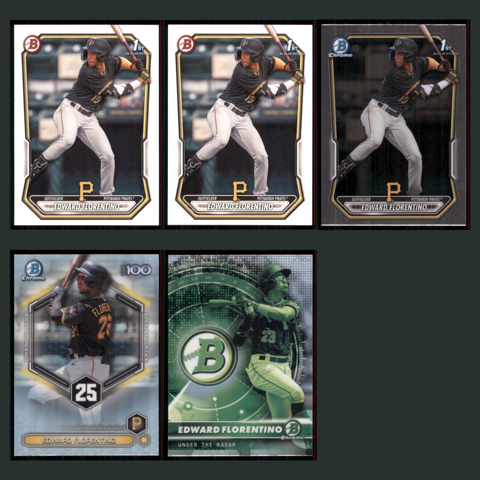 Edward Florentino Lot 5 Baseball Cards 2026 Bowman Prospects Set Collection MLB card scans. Overall card condition is Near Mint.