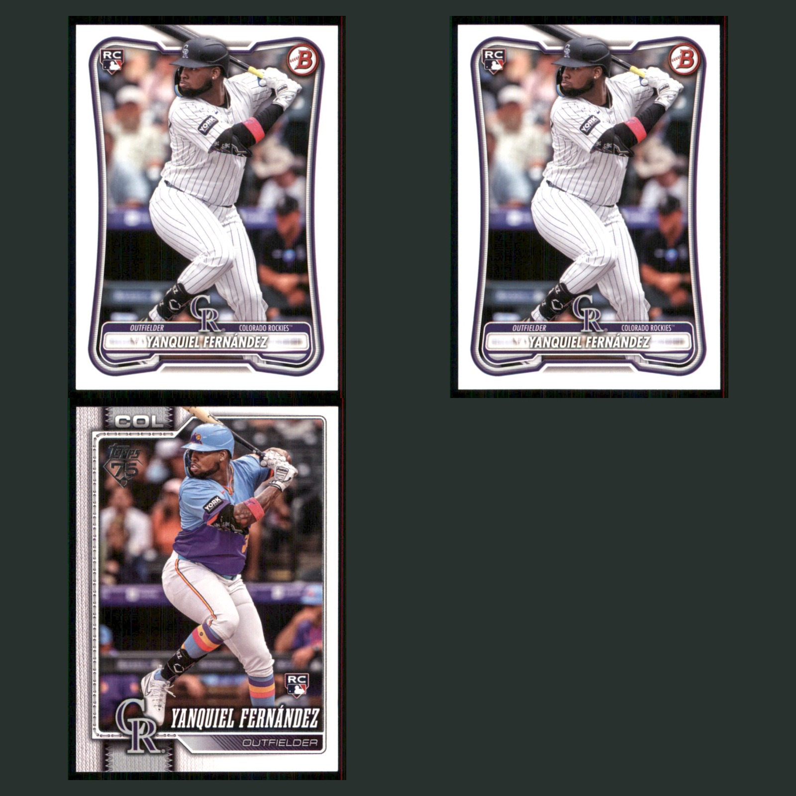 Yanquiel Fernández Rookie Lot 3 Baseball Cards 2026 Bowman Set Collection MLB NM card scans. Overall card condition is Near Mint.