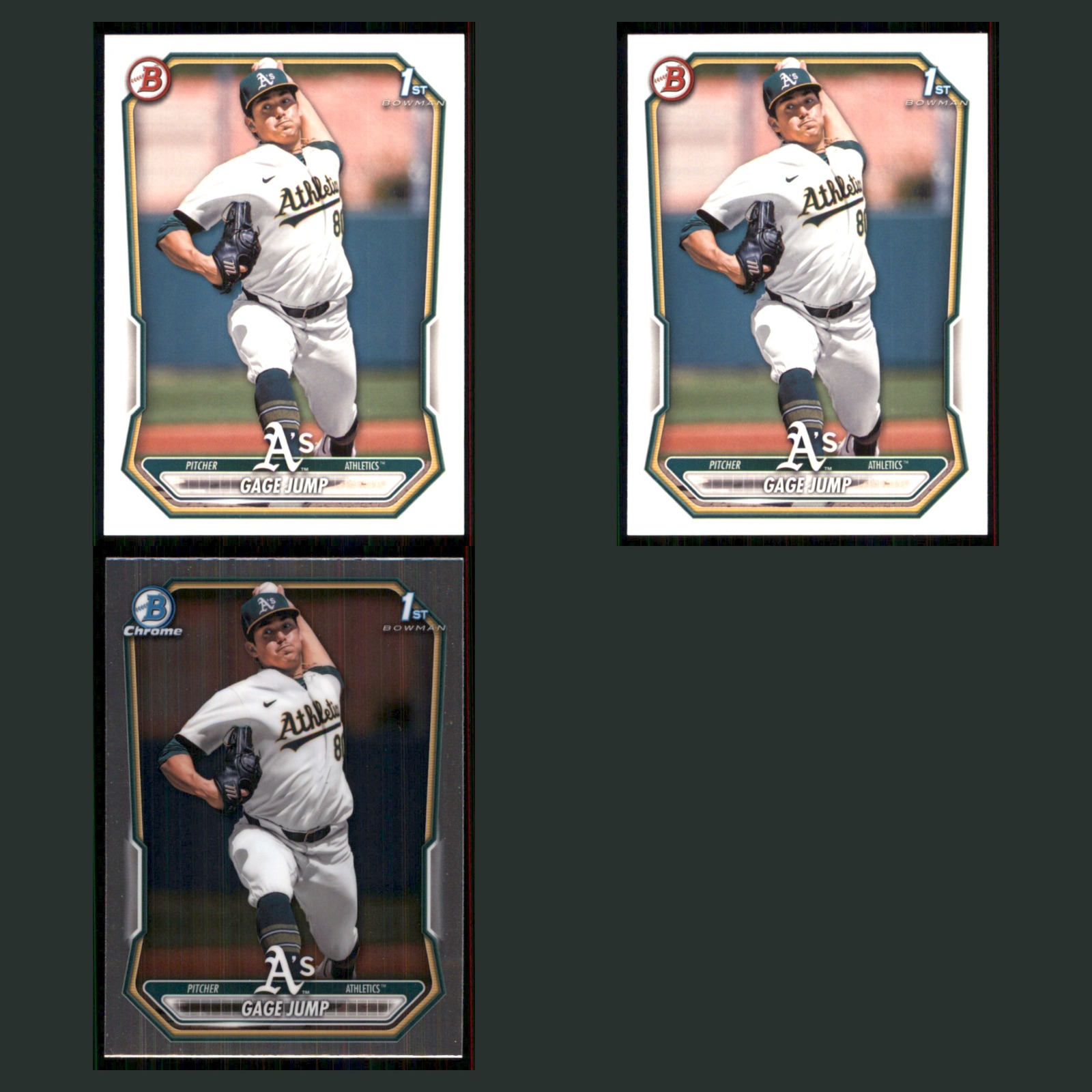 Gage Jump Lot 3 Baseball Cards 2026 Bowman Prospects Set Collection MLB NM card scans. Overall card condition is Near Mint.