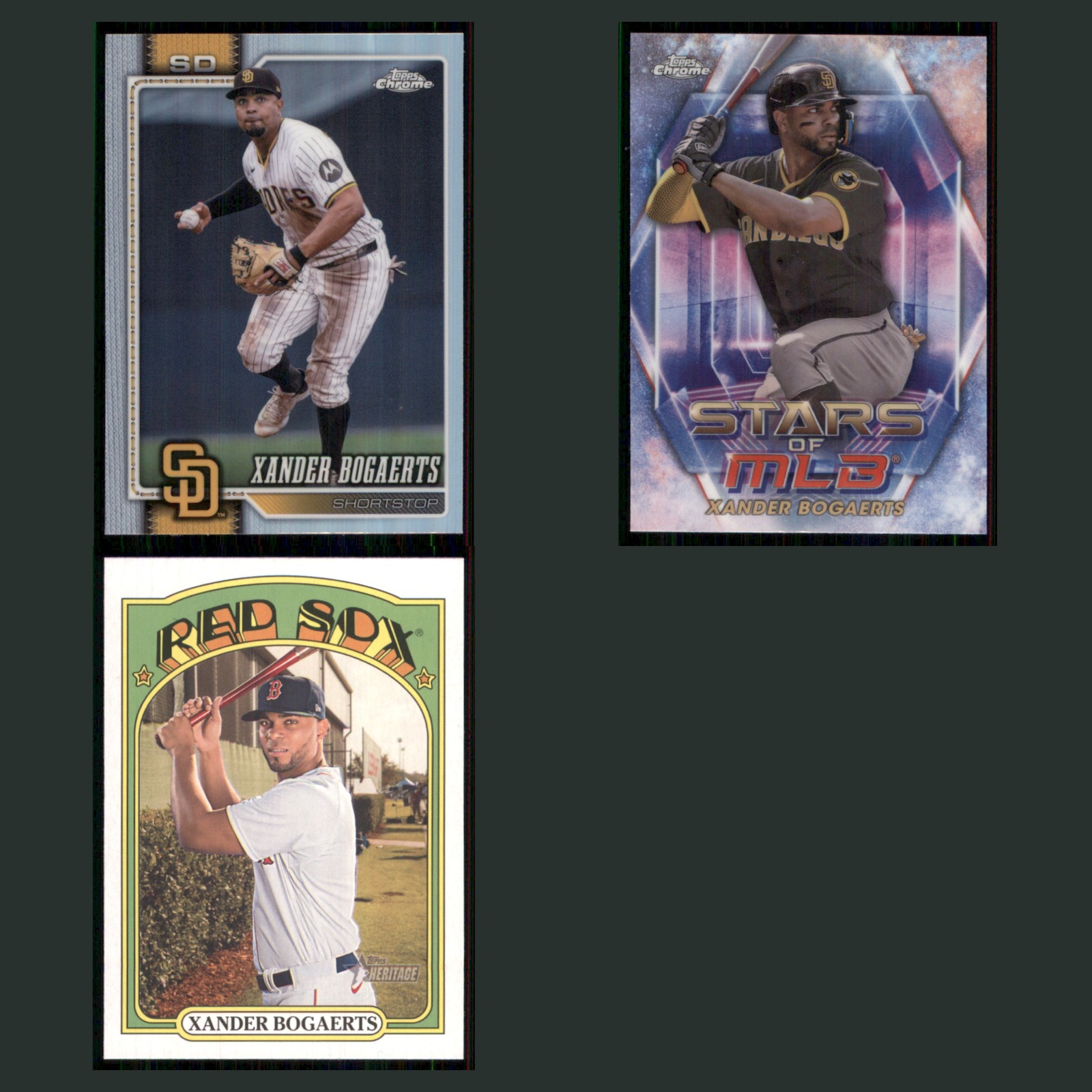 Xander Bogaerts Lot 3 Baseball Cards 2023 Topps Chrome Boston Red Sox Set MLB NM card scans. Overall card condition is Near Mint.