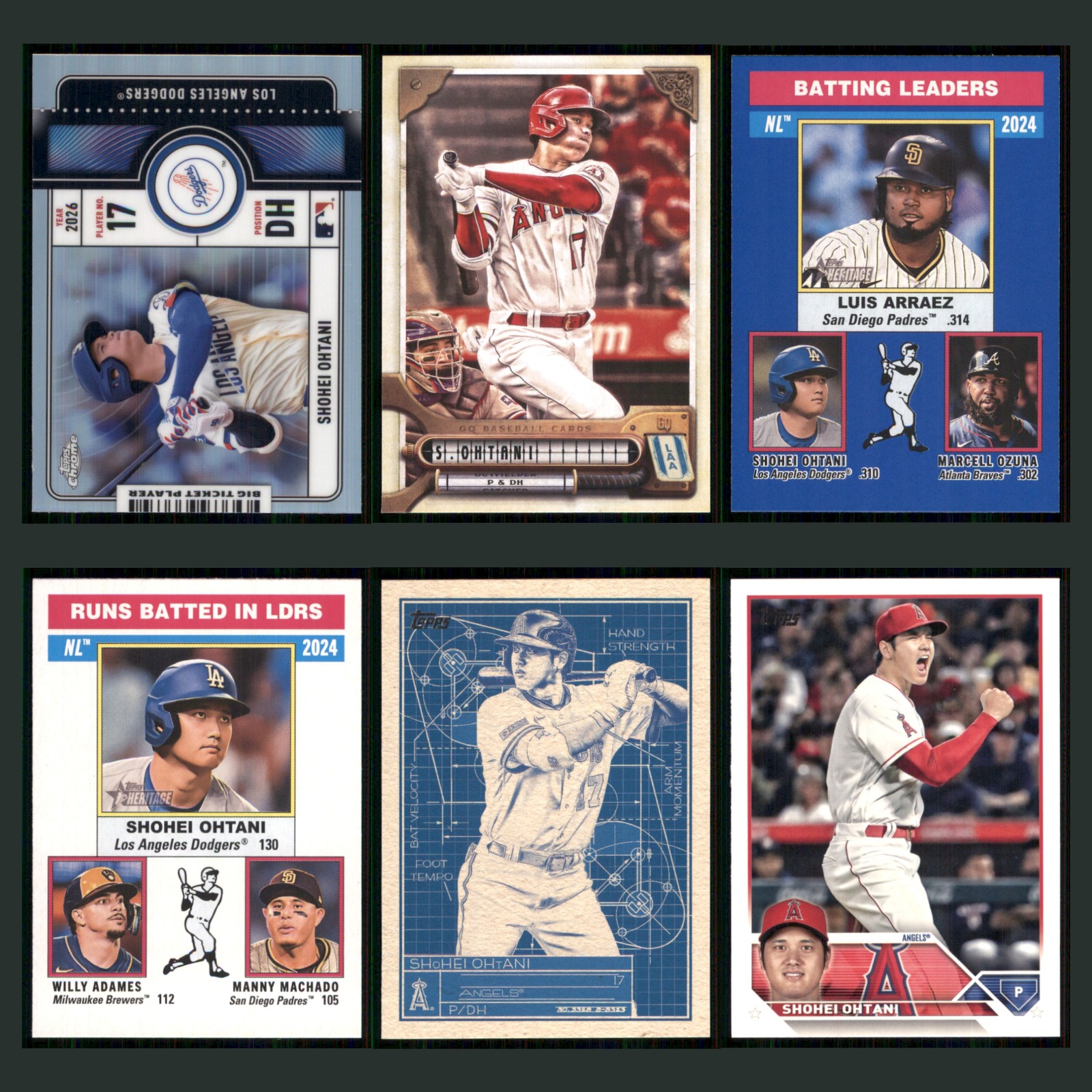 Shohei Ohtani Lot 6 Baseball Cards 2026 Topps Chrome Big Ticket Players Dodgers card scans. Overall card condition is Near Mint.