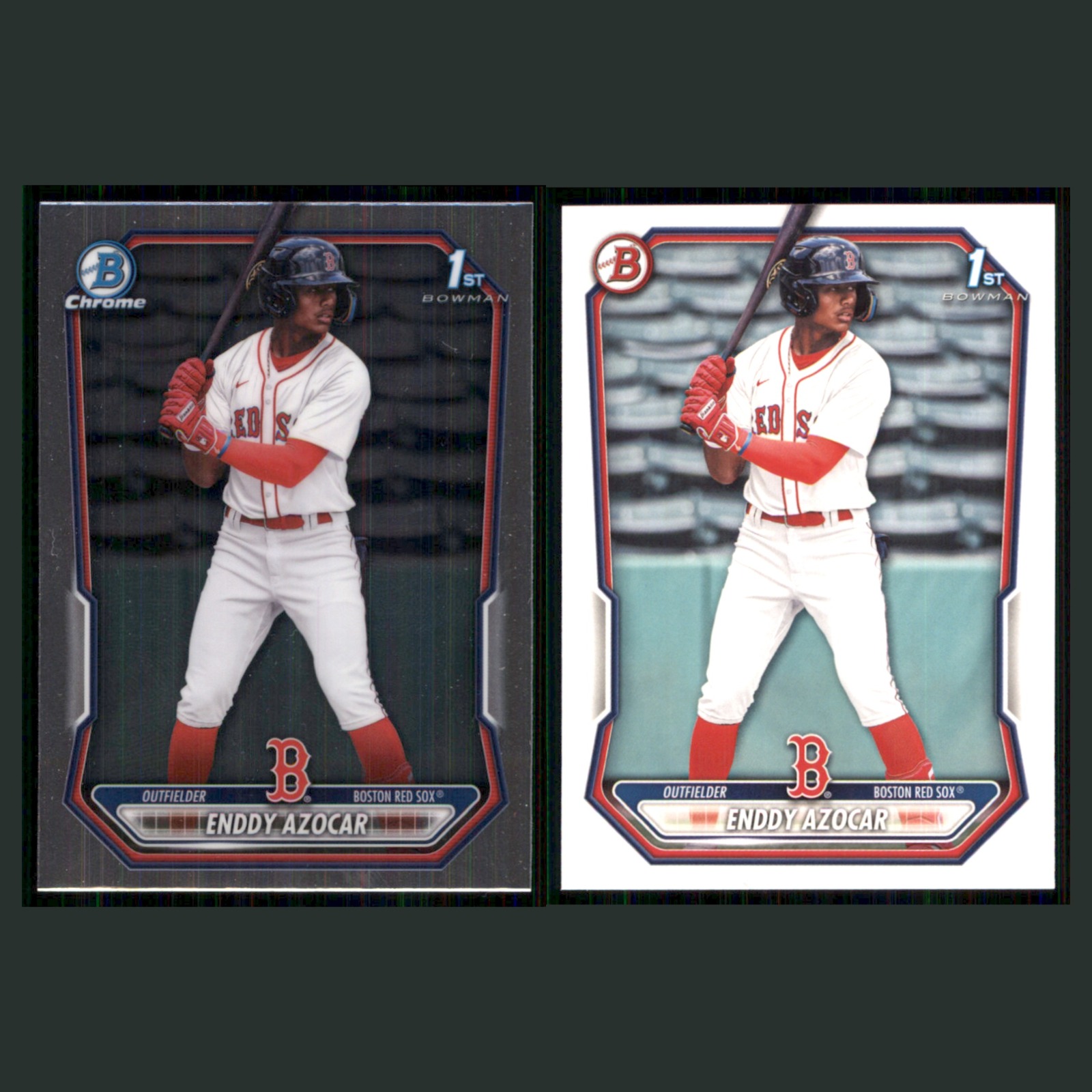 Enndy Azocar Lot 2 Baseball Cards 2026 Bowman Chrome Prospects Boston Red Sox NM card scans. Overall card condition is Near Mint.