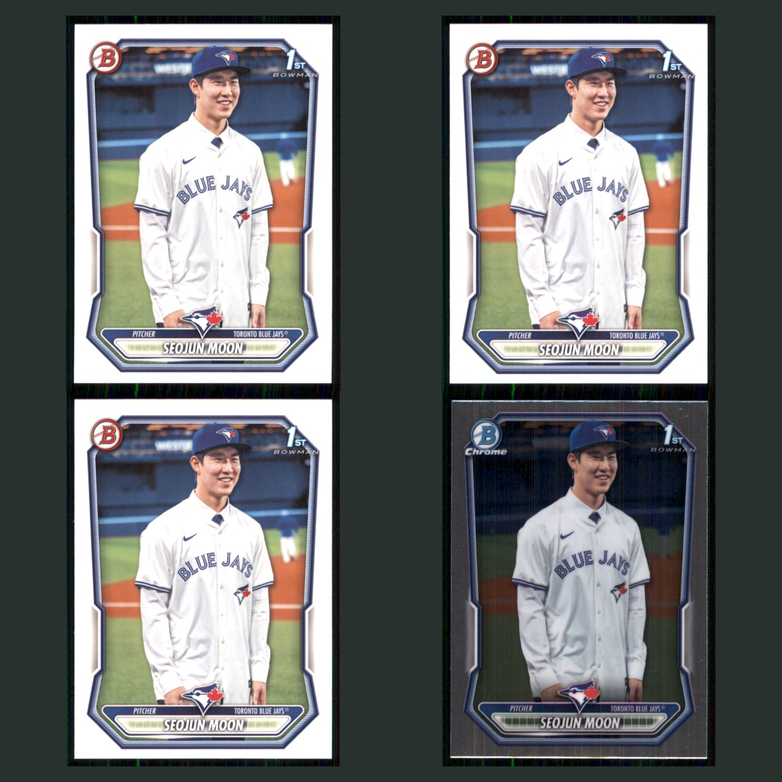 Seojun Moon Lot 4 Baseball Cards 2026 Bowman Prospects Toronto Blue Jays Set MLB card scans. Overall card condition is Near Mint.