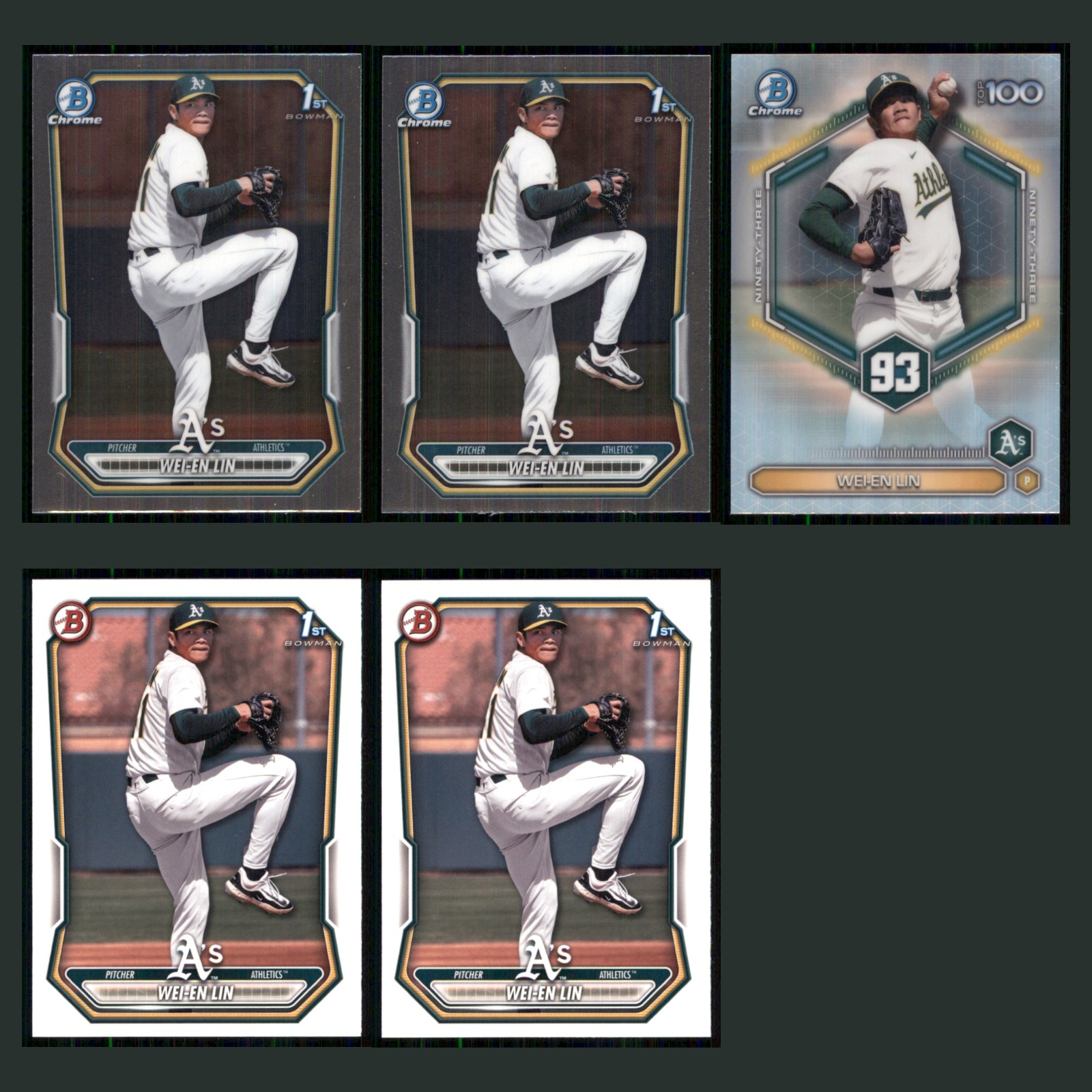 Wei-En Lin Rookie Lot 5 Baseball Cards 2026 Bowman Chrome Prospects Athletics NM card scans. Overall card condition is Near Mint.