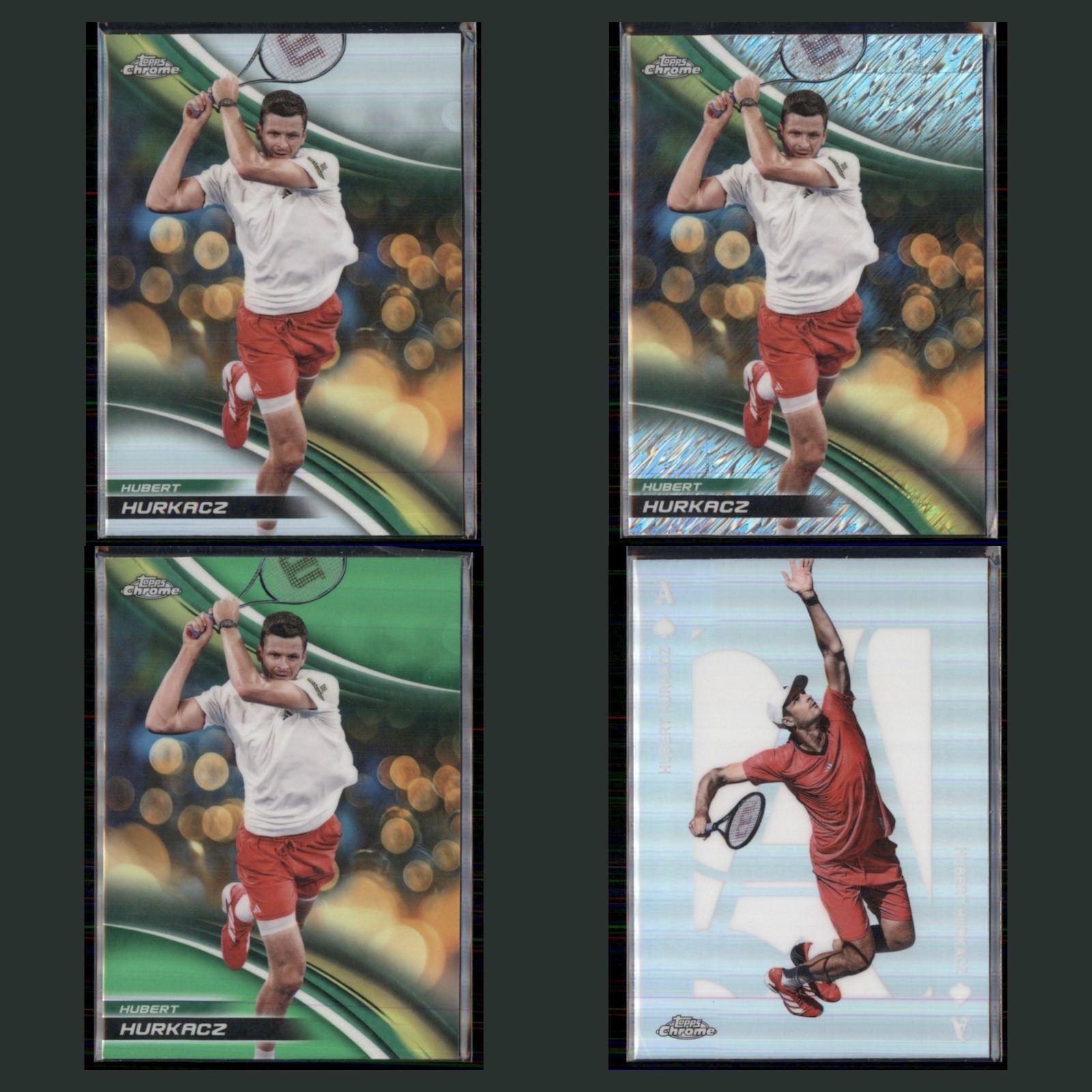 Hubert Hurkacz Lot 4 Tennis Cards 2025 Topps Chrome Set Collection NM card scans. Overall card condition is Near Mint.
