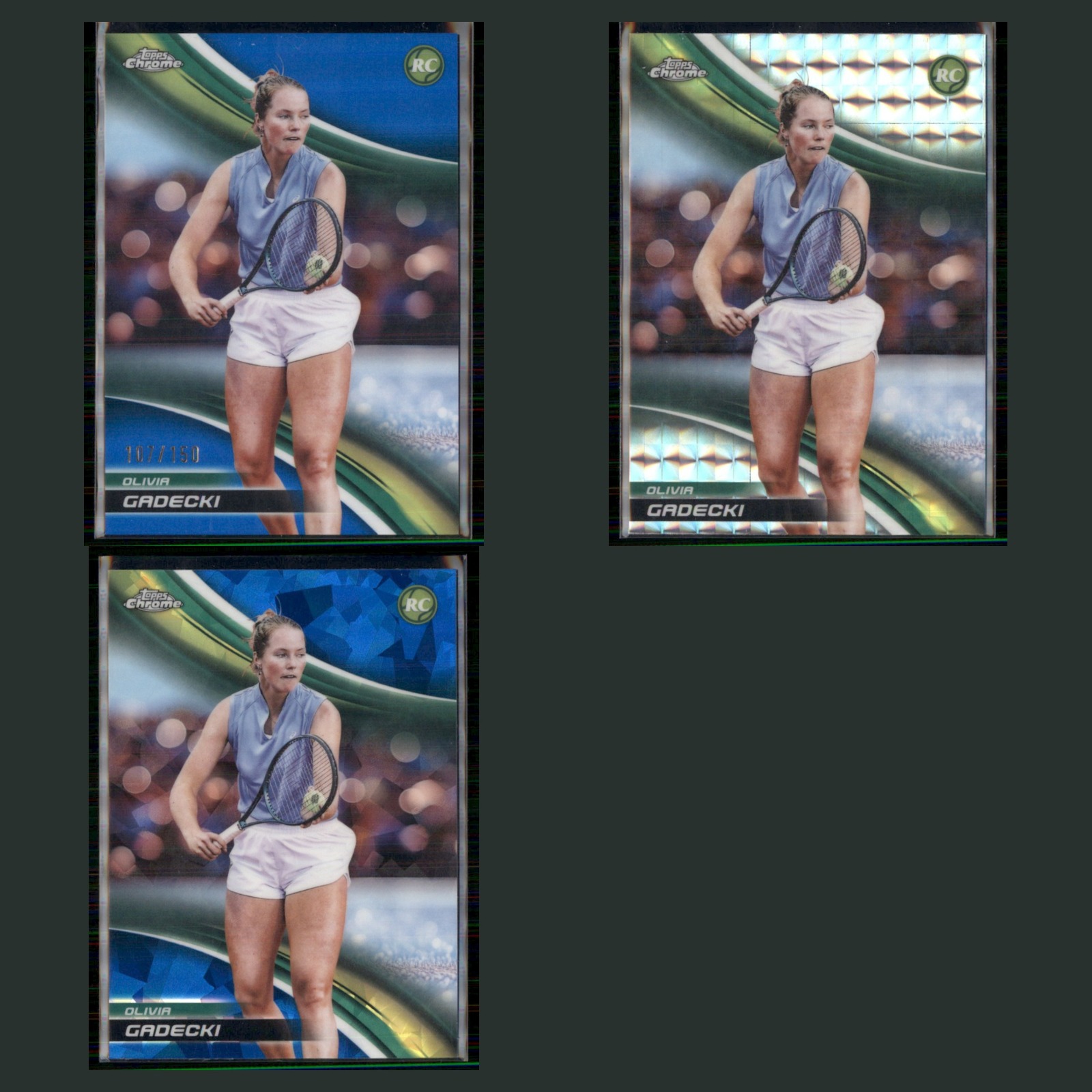 Olivia Gadecki Rookie Lot 3 Tennis Cards 2025 Topps Chrome Set Collection NM card scans. Overall card condition is Near Mint.