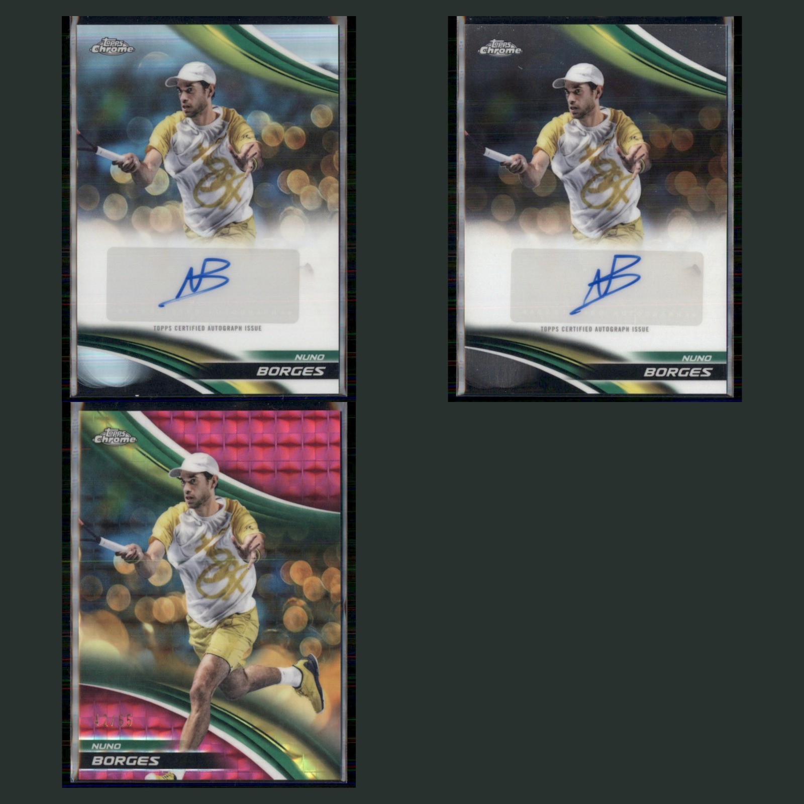 Nuno Borges Auto Lot 3 Tennis Cards 2025 Topps Chrome Set Collection NM card scans. Overall card condition is Near Mint.