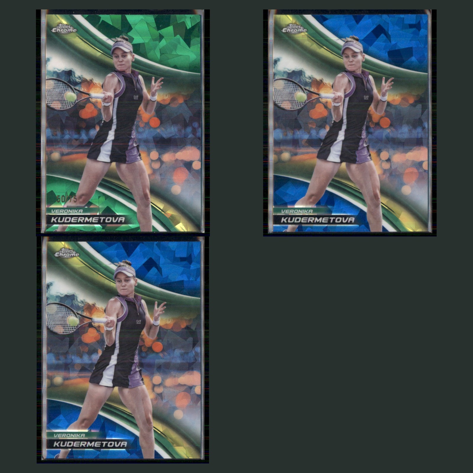 Veronika Kudermetova Lot 3 Tennis Cards 2025 Topps Chrome Sapphire Set NM card scans. Overall card condition is Near Mint.