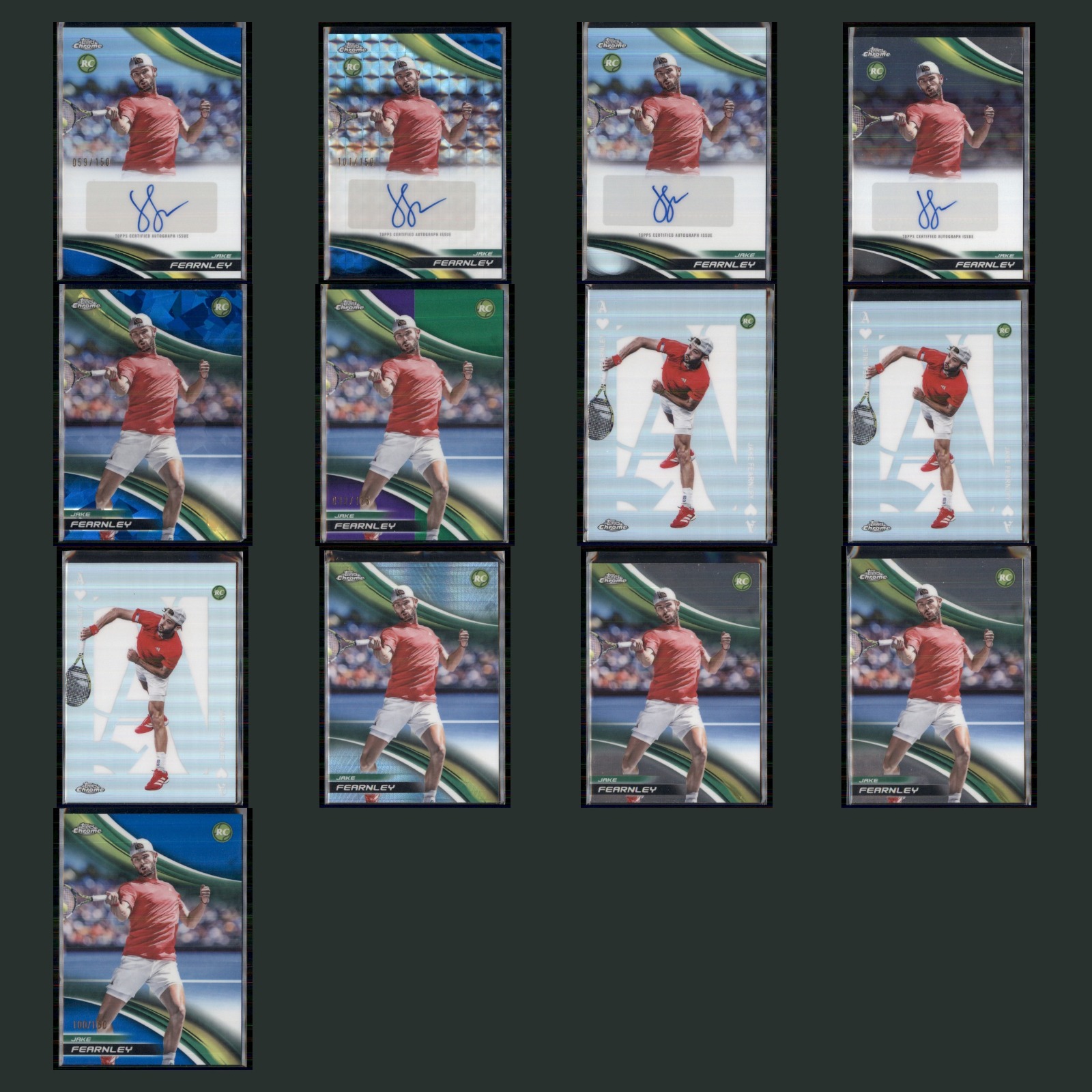 Jake Fearnley Rookie Lot 13 Tennis Cards 2025 Topps Chrome Set Collection NM card scans. Overall card condition is Near Mint.