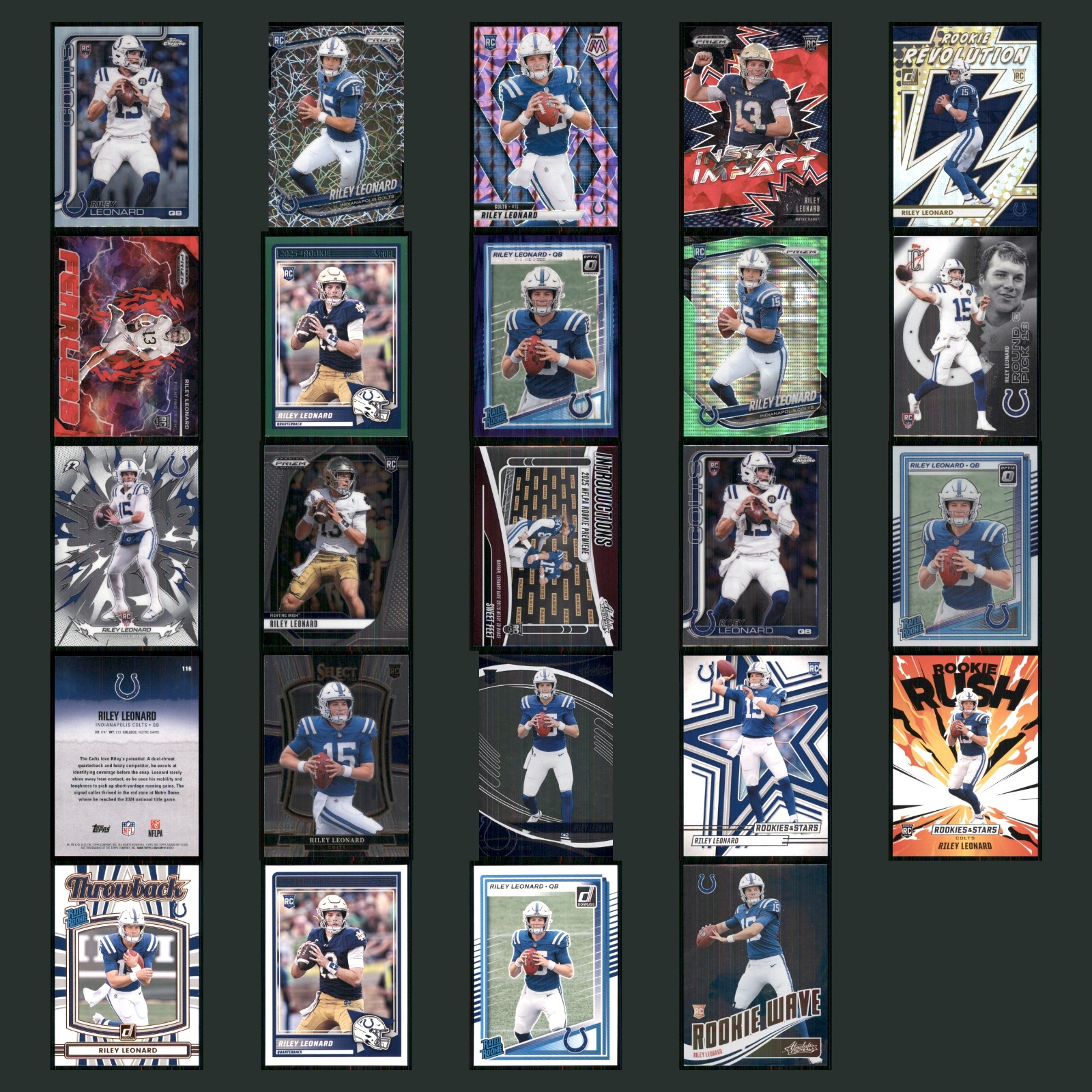 Riley Leonard Rookie Lot 24 Football Cards 2025 Topps Chrome Indianapolis Colts card scans. Overall card condition is Near Mint.