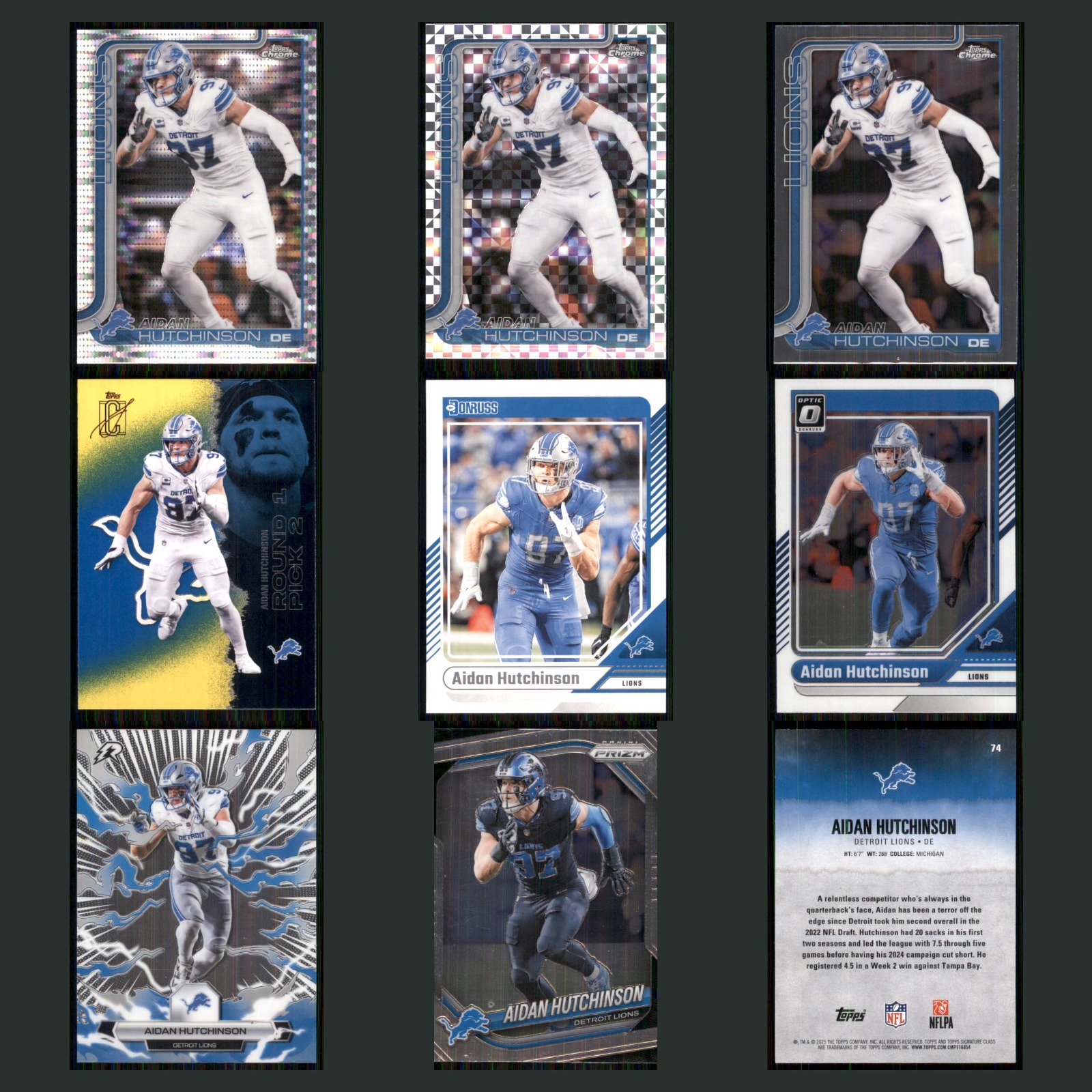 Aidan Hutchinson Lot 9 Football Cards 2025 Topps Chrome Detroit Lions Set NFL NM card scans. Overall card condition is Near Mint.