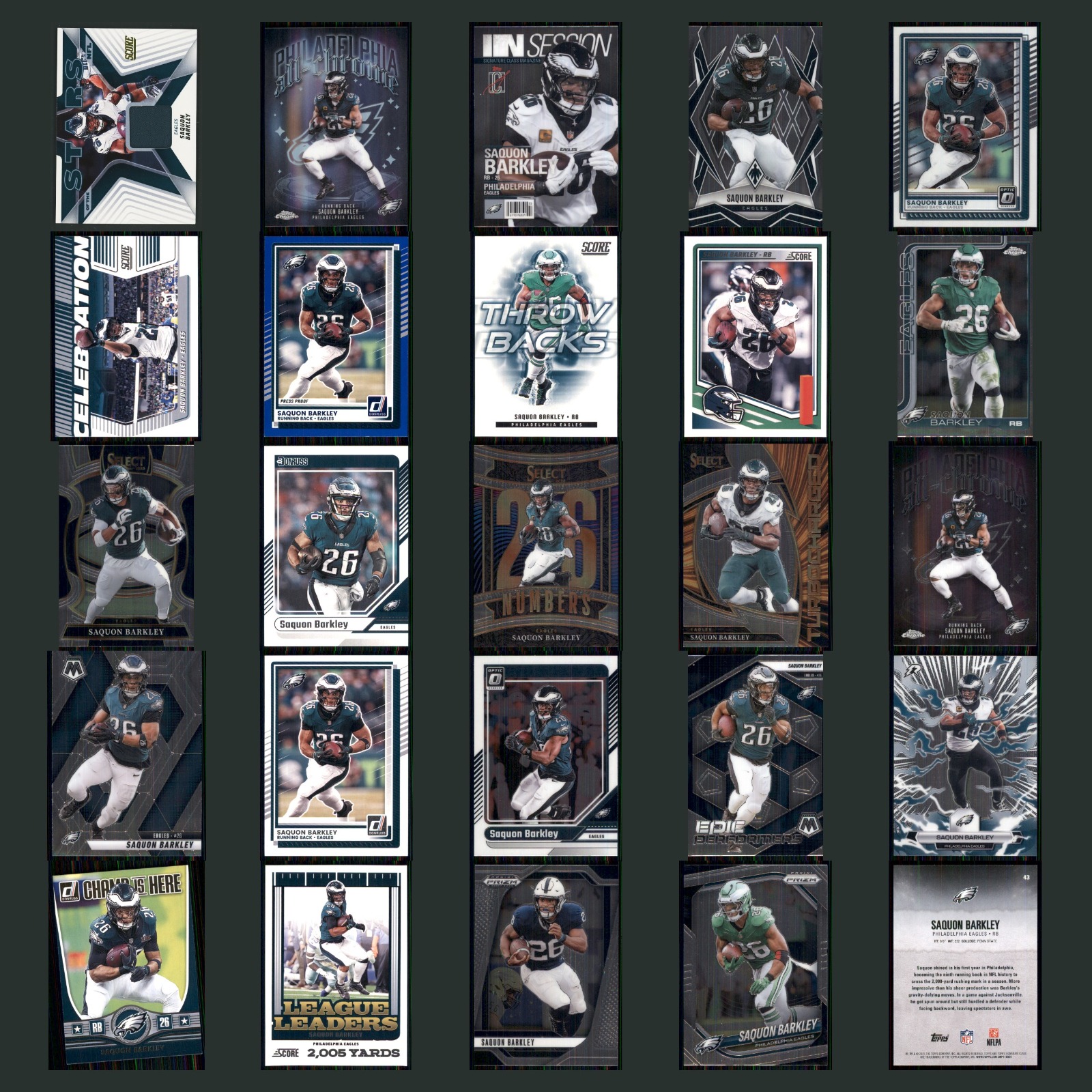 Saquon Barkley Patch Lot 25 Football Cards 2025 Panini Score Stars Eagles Set NM card scans. Overall card condition is Near Mint.