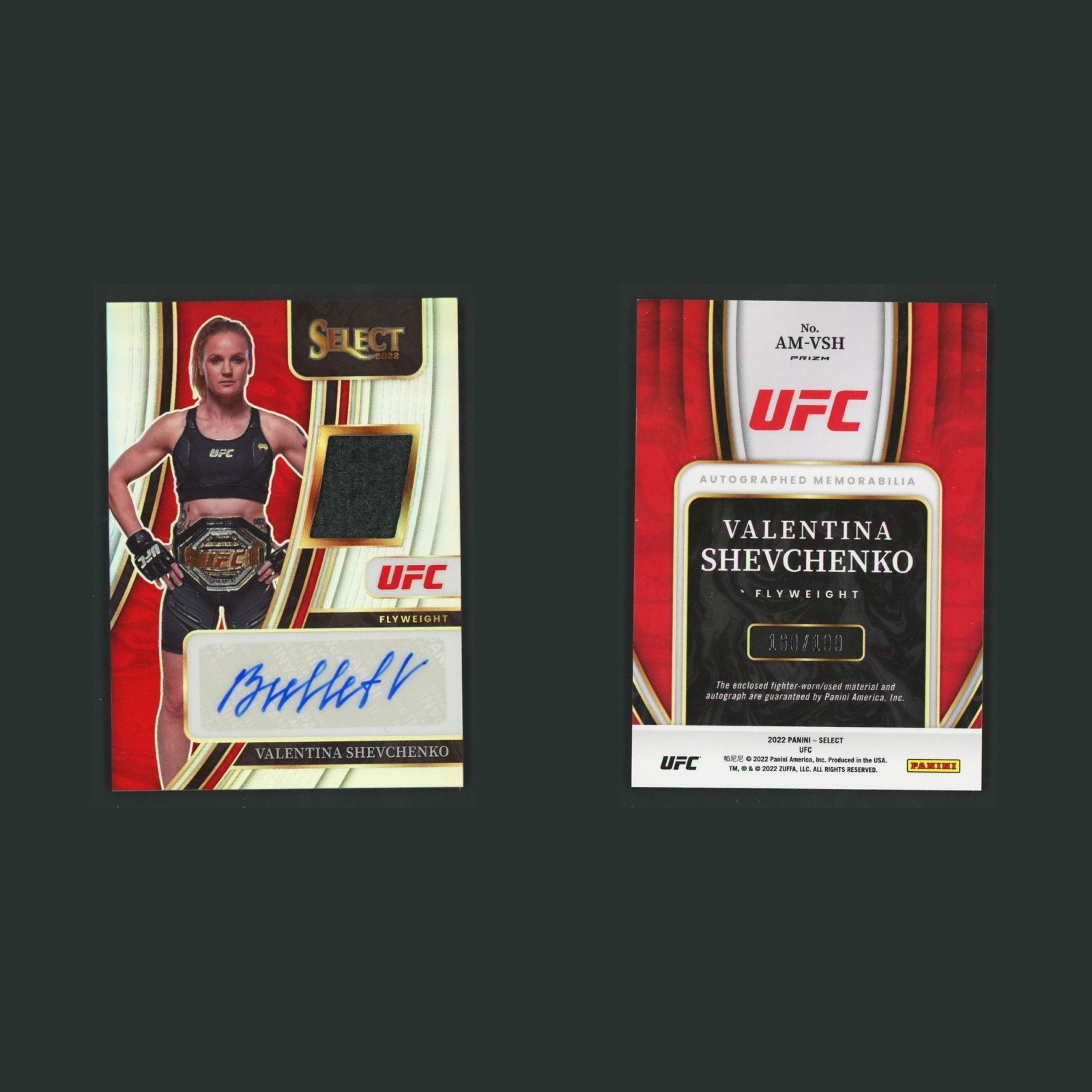 Valentina Shevchenko Patch Auto /199 #AM-VSH 2022 Select Autograph Silver MMA front and back scans. Card condition is Near Mint.