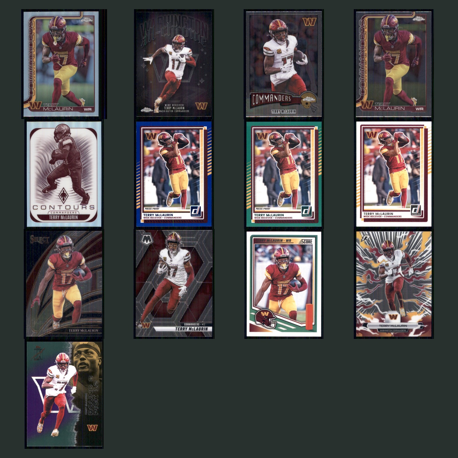 Terry McLaurin Lot 13 Football Cards 2025 Topps Chrome Washington Commanders Set card scans. Overall card condition is Near Mint.