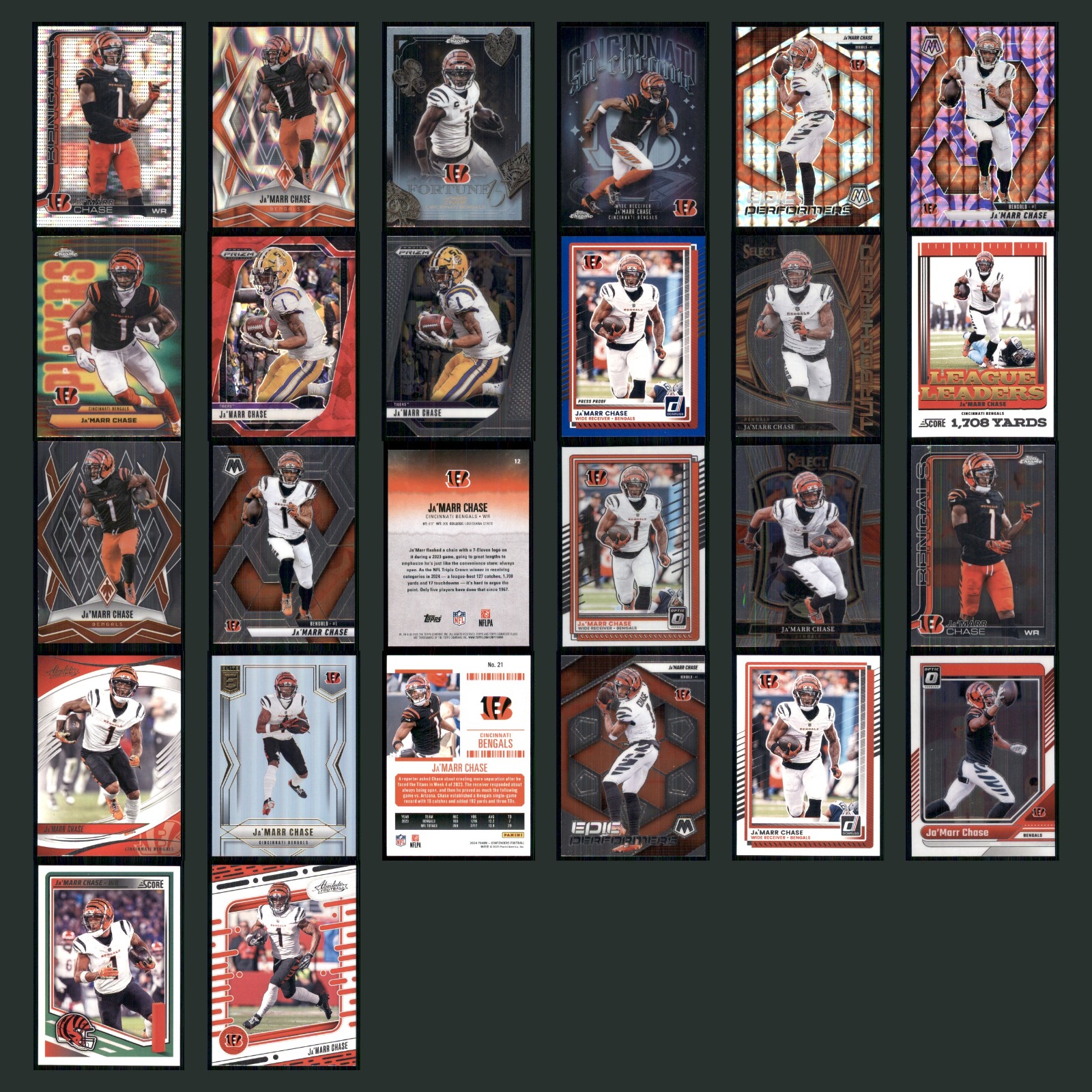 Ja'Marr Chase Lot 26 Football Cards 2025 Topps Chrome Cincinnati Bengals Set NFL card scans. Overall card condition is Near Mint.