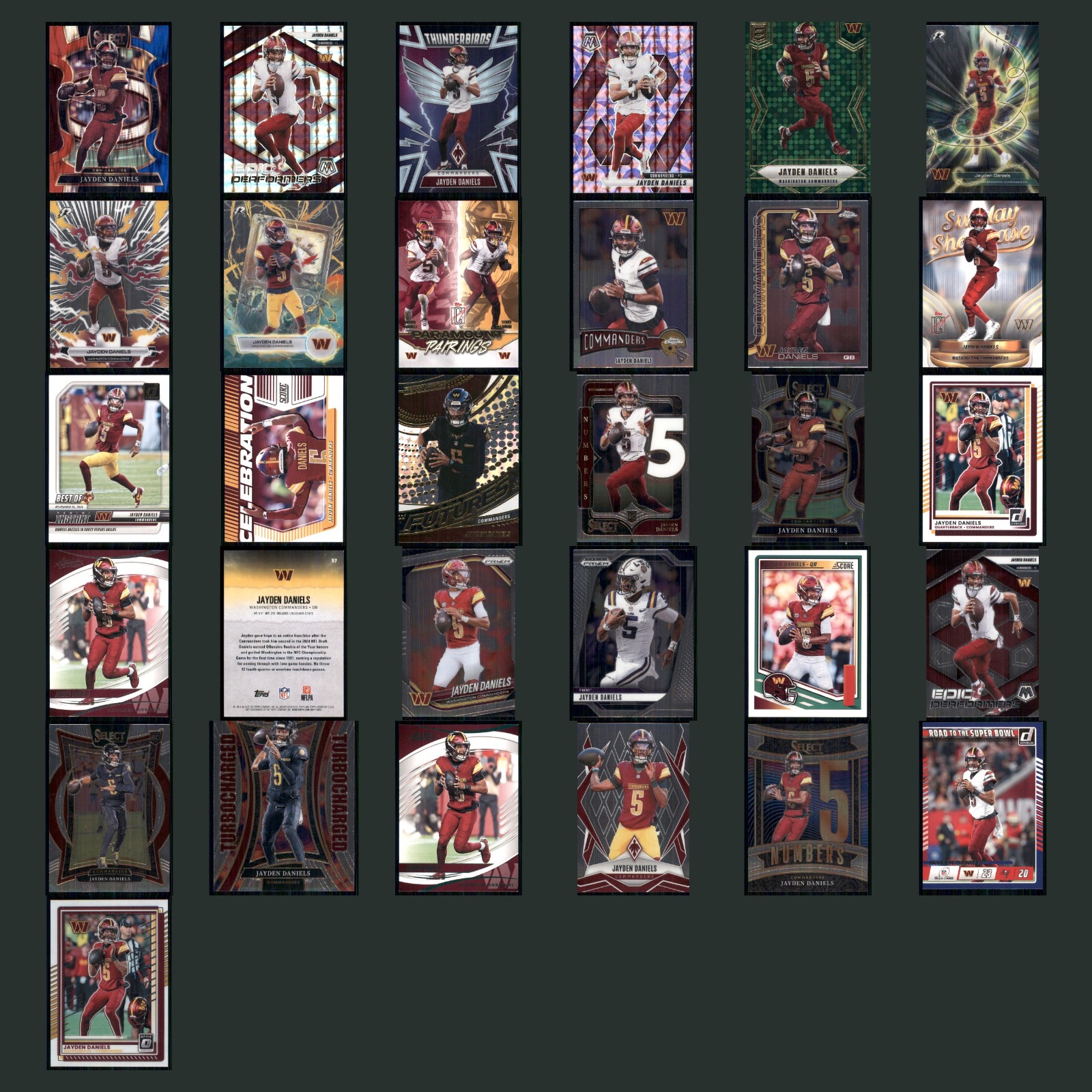 Jayden Daniels Lot 31 Football Cards 2025 Panini Select Concourse Commanders Set card scans. Overall card condition is Near Mint.