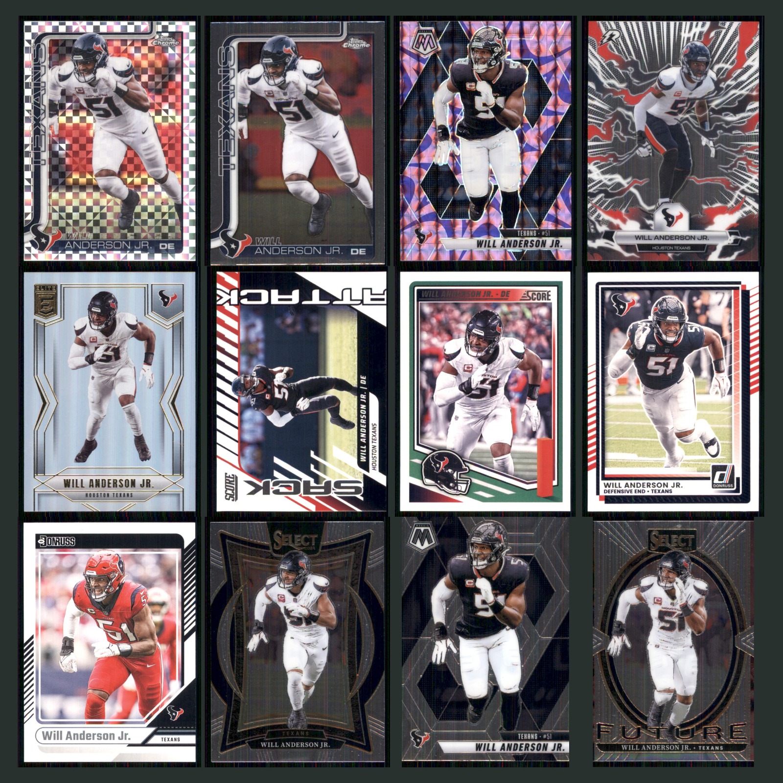 Will Anderson Jr. Lot 12 Football Cards 2025 Topps Chrome Houston Texans Set NFL card scans. Overall card condition is Near Mint.