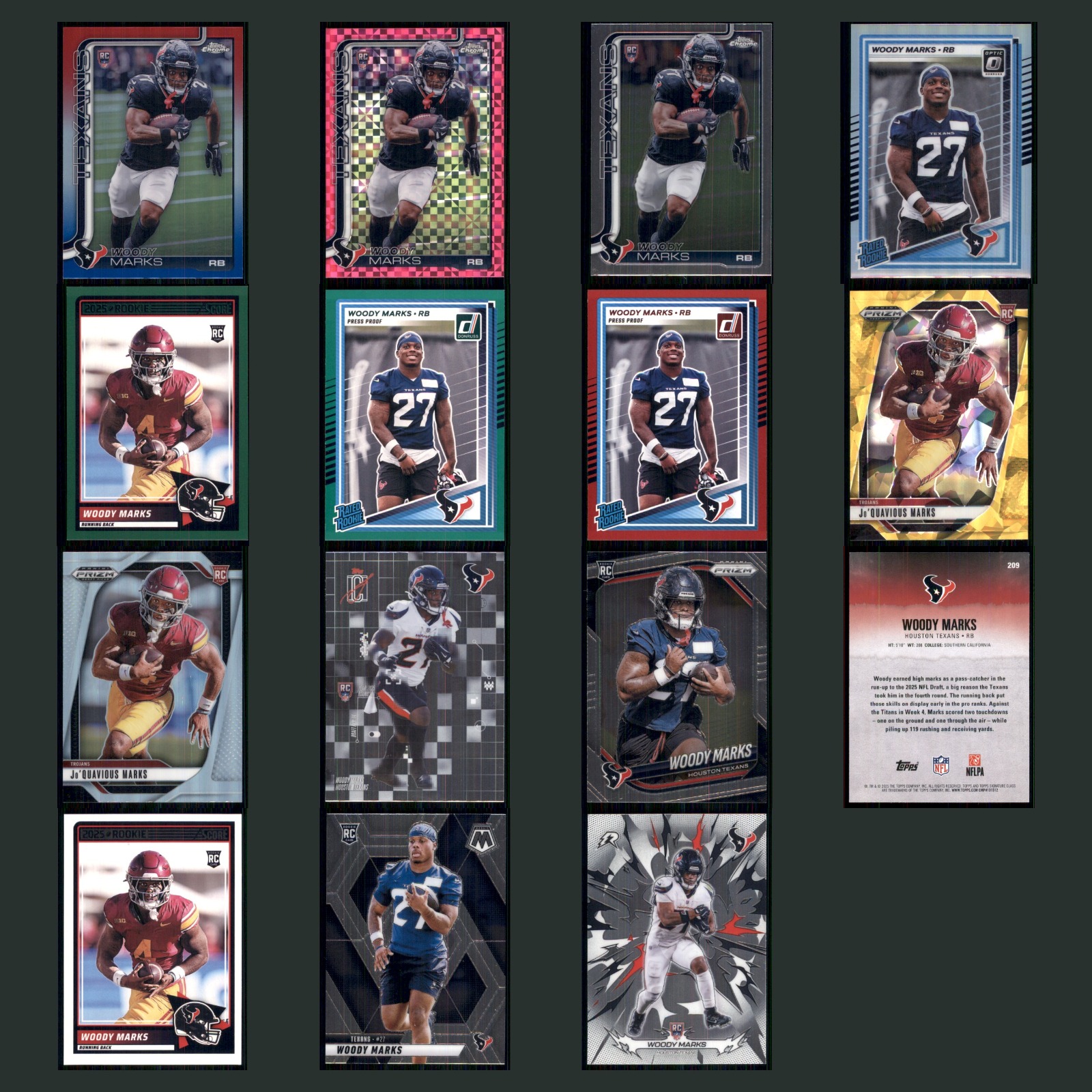 Woody Marks Rookie Lot 15 Football Cards 2025 Topps Chrome Houston Texans Set NM card scans. Overall card condition is Near Mint.