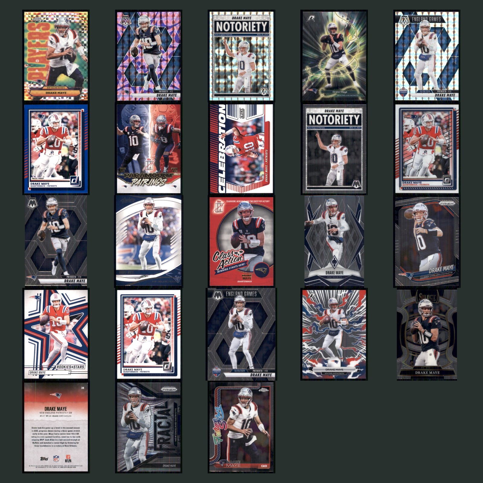Drake Maye Lot 23 Football Cards 2025 Topps Chrome Power Players Patriots Set NM card scans. Overall card condition is Near Mint.