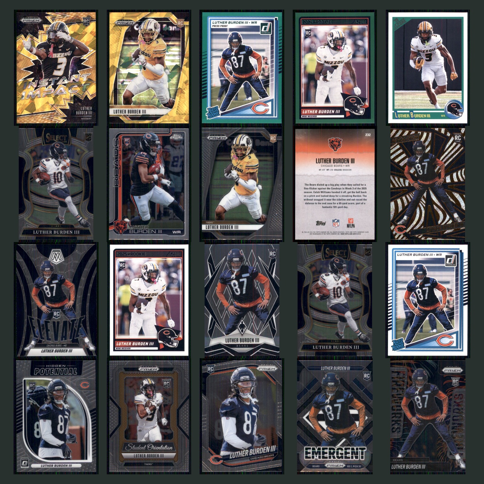 Luther Burden III Rookie Lot 20 Football Cards 2025 Prizm Draft Picks Instant NM card scans. Overall card condition is Near Mint.