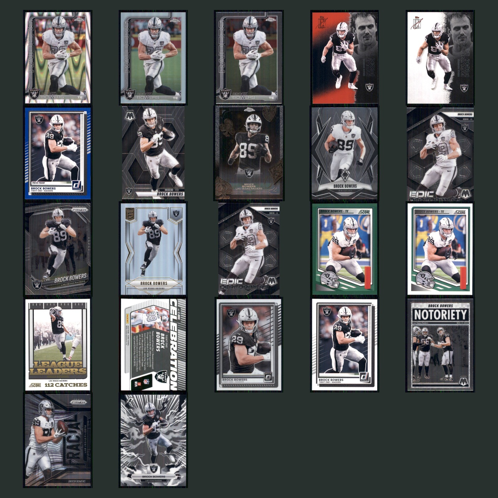 Brock Bowers Lot 22 Football Cards 2025 Topps Chrome Las Vegas Raiders Set NFL card scans. Overall card condition is Near Mint.
