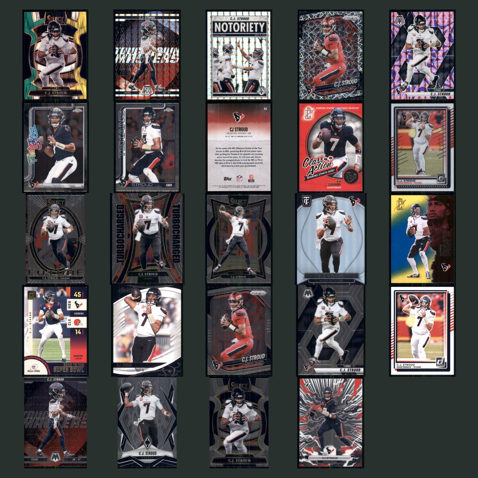 C.J. Stroud Lot 24 Football Cards 2025 Panini Select Concourse Houston Texans NM card scans. Overall card condition is Near Mint.