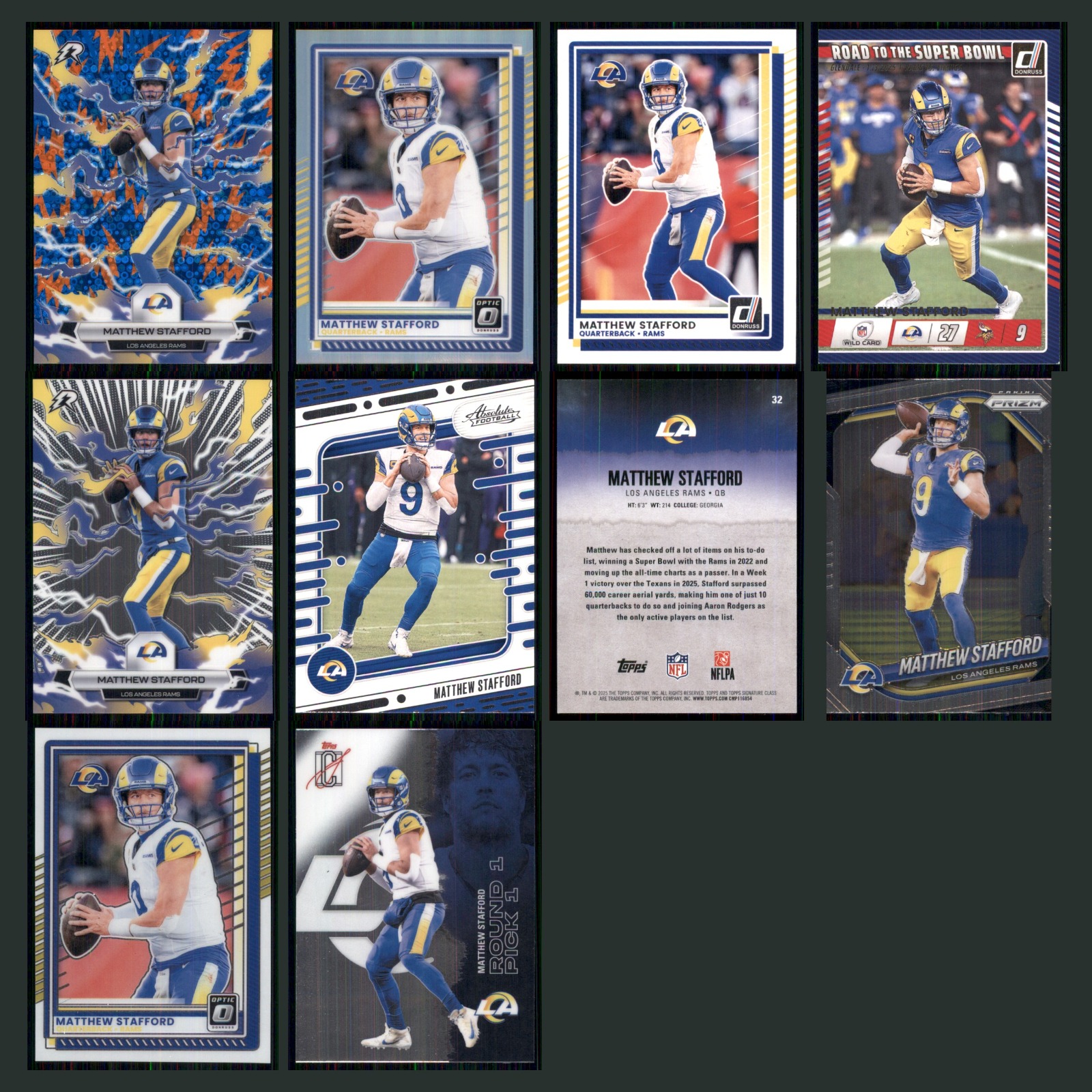 Matthew Stafford Lot 10 Football Cards 2025 Topps Resurgence Los Angeles Rams NM card scans. Overall card condition is Near Mint.