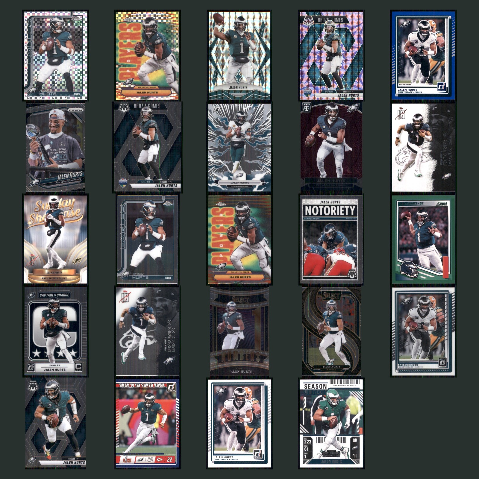 Jalen Hurts Lot 24 Football Cards 2025 Topps Chrome Philadelphia Eagles Set NFL card scans. Overall card condition is Near Mint.