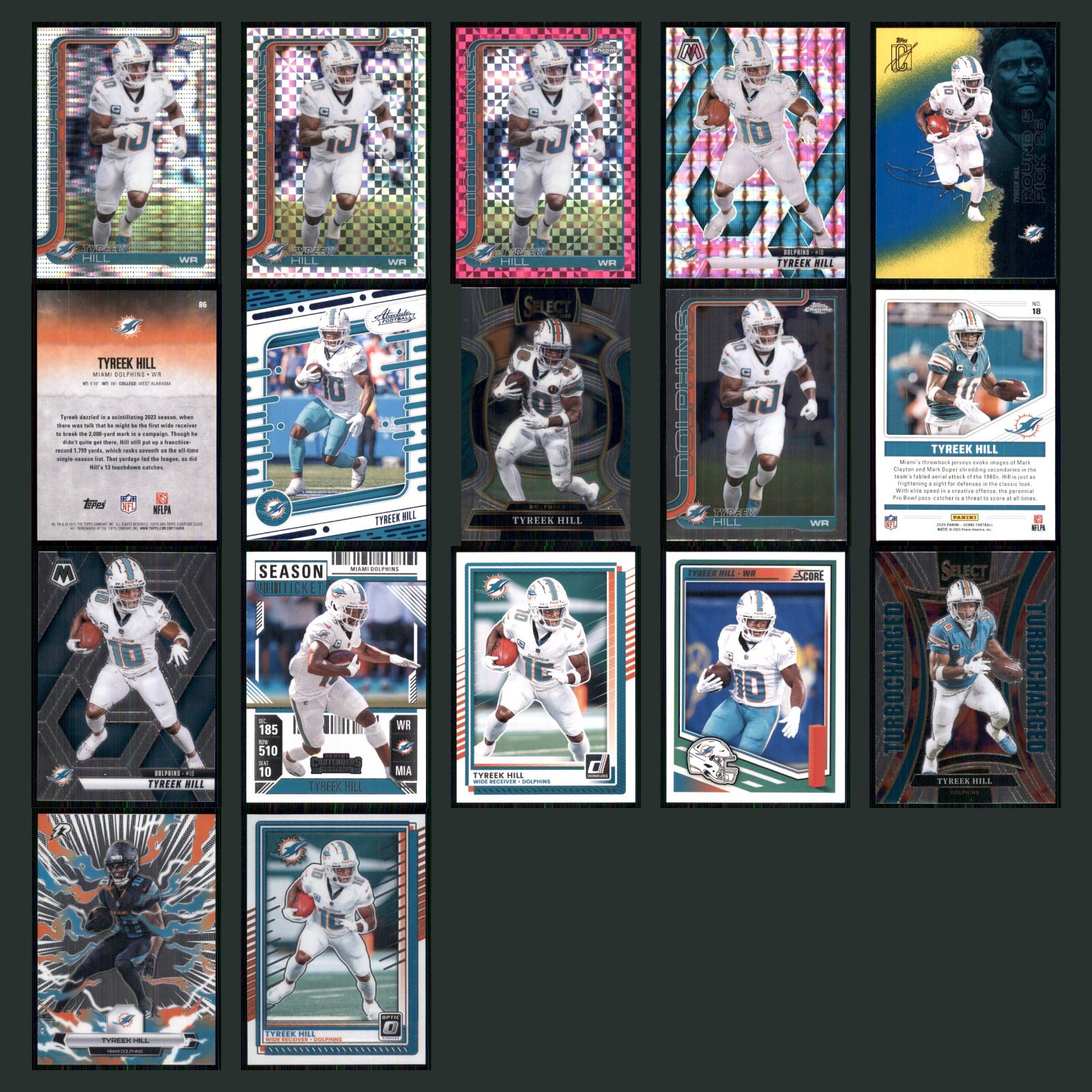 Tyreek Hill Lot 17 Football Cards 2025 Topps Chrome Miami Dolphins Set NFL NM card scans. Overall card condition is Near Mint.