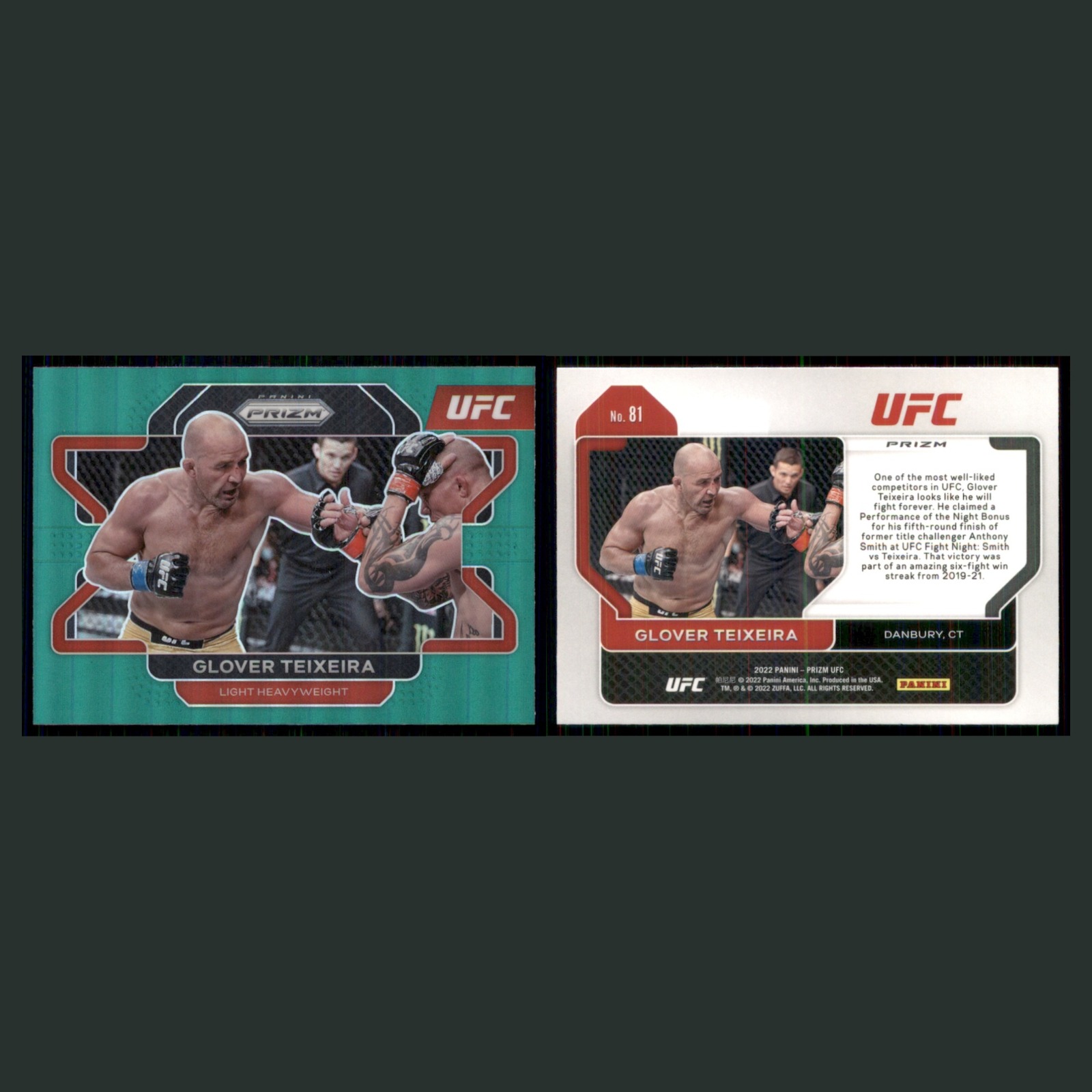 Glover Teixeira #81 2022 Panini Prizm UFC Green MMA Card front and back scans. Card condition is Near Mint.