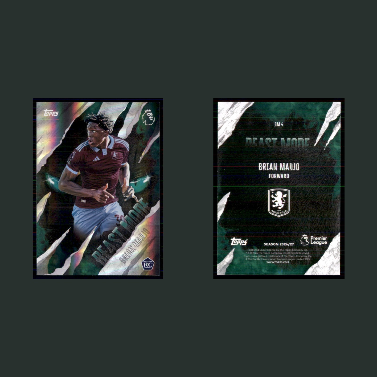 Brian Madjo Rookie #BM4 2026 Topps Flagship Premier League Beast Mode Soccer front and back scans. Card condition is Near Mint.