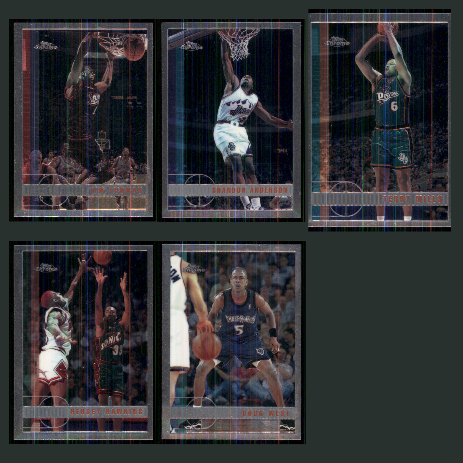 1998 Topps Chrome Lot 5 Basketball Cards Tim Thomas Philadelphia 76ers NM NBA card scans. Overall card condition is Near Mint.