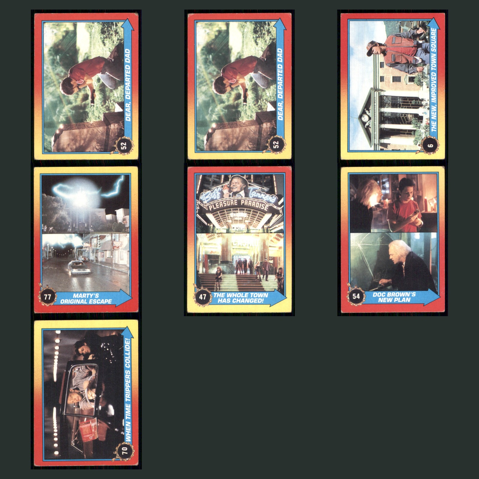 1989 Topps Back to the Future Part II Partial Set 7 Non-Sport Cards Marty McFly card scans. Overall card condition is Very Good.