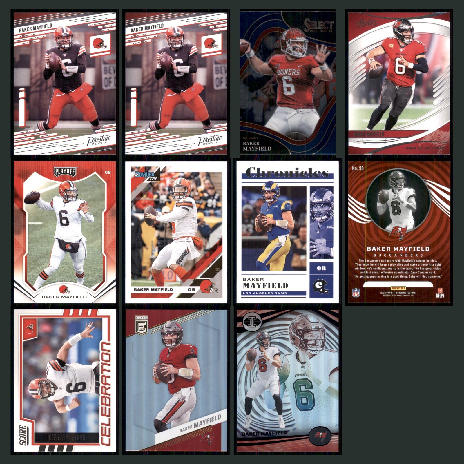 Baker Mayfield Lot 11 Football Cards 2021 Panini Prestige Set Collection NFL NM card scans. Overall card condition is Near Mint.