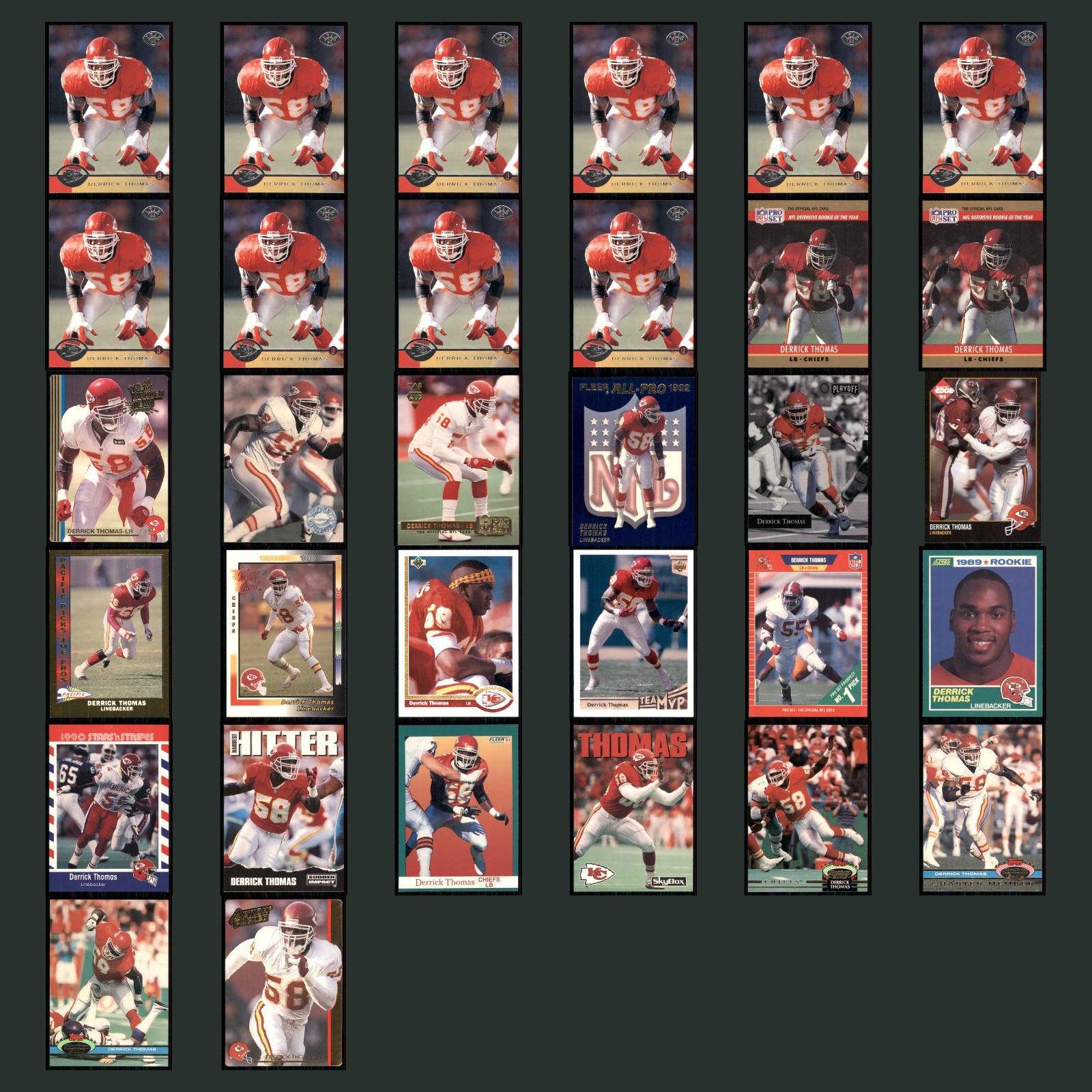Derrick Thomas Lot 32 Football Cards 1996 Leaf Set Collection NFL NM card scans. Overall card condition is Near Mint.