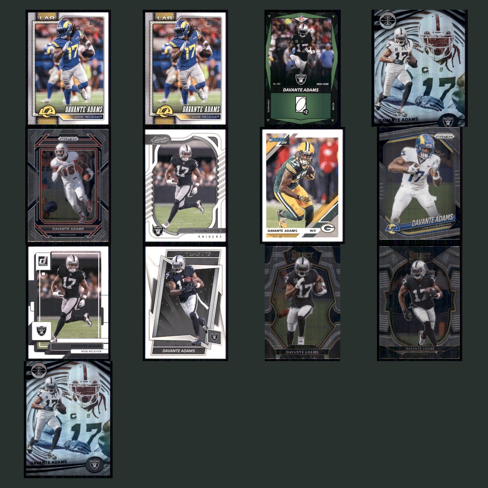 Davante Adams Lot 13 Football Cards 2026 Topps Flagship Set Collection NFL NM card scans. Overall card condition is Near Mint.
